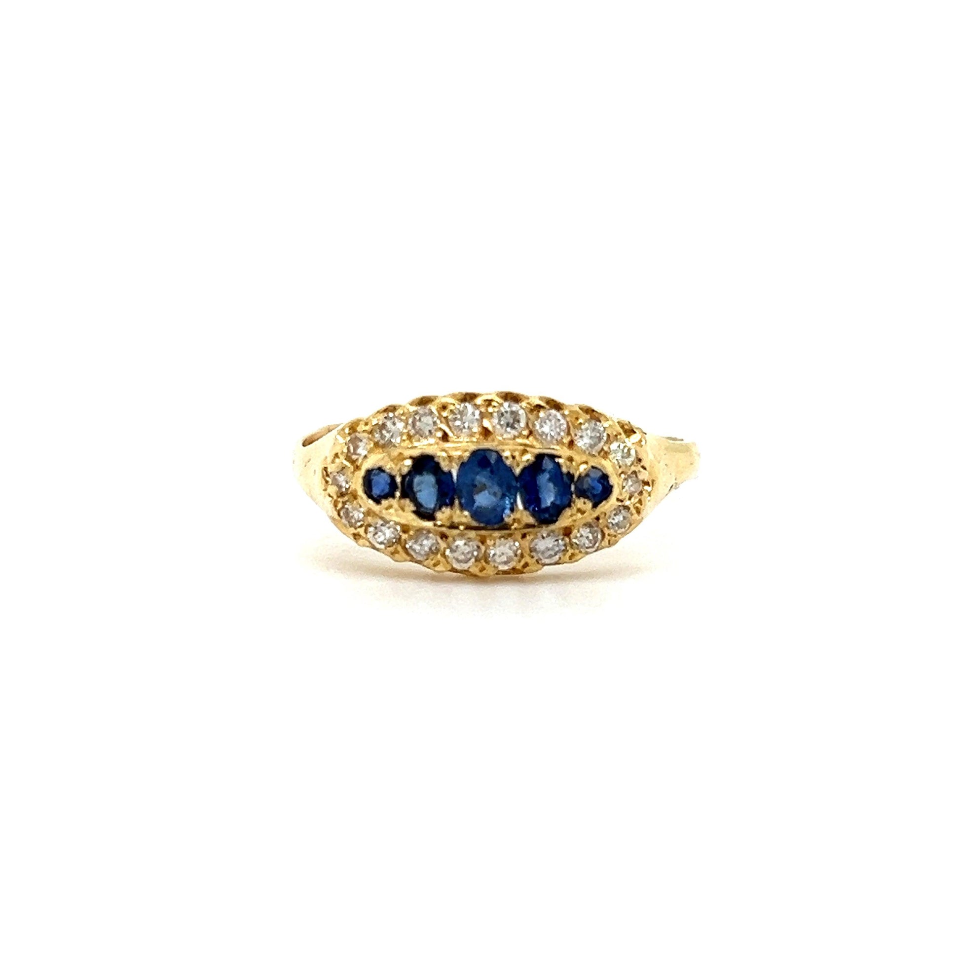 Mid Century Diamond & Blue Sapphire Yellow Gold Statment Ring