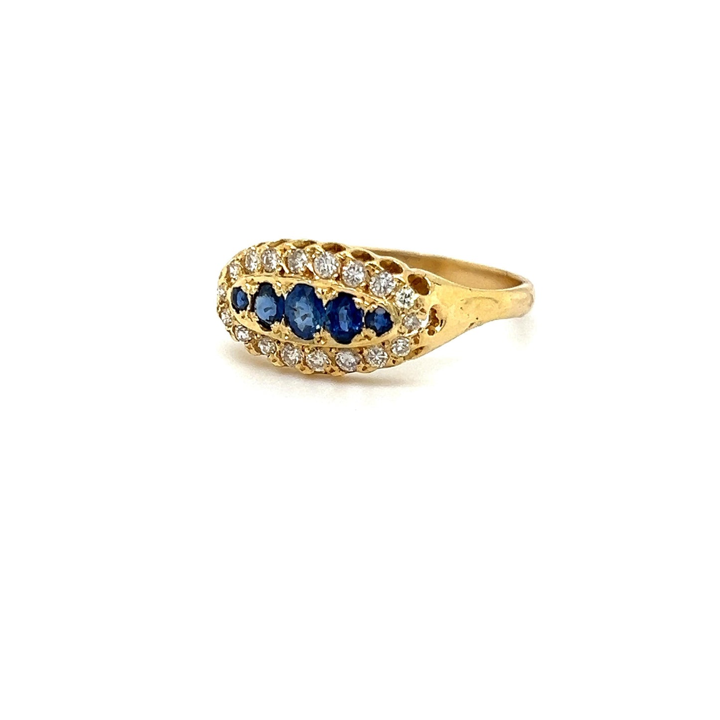 Mid Century Diamond & Blue Sapphire Yellow Gold Statment Ring