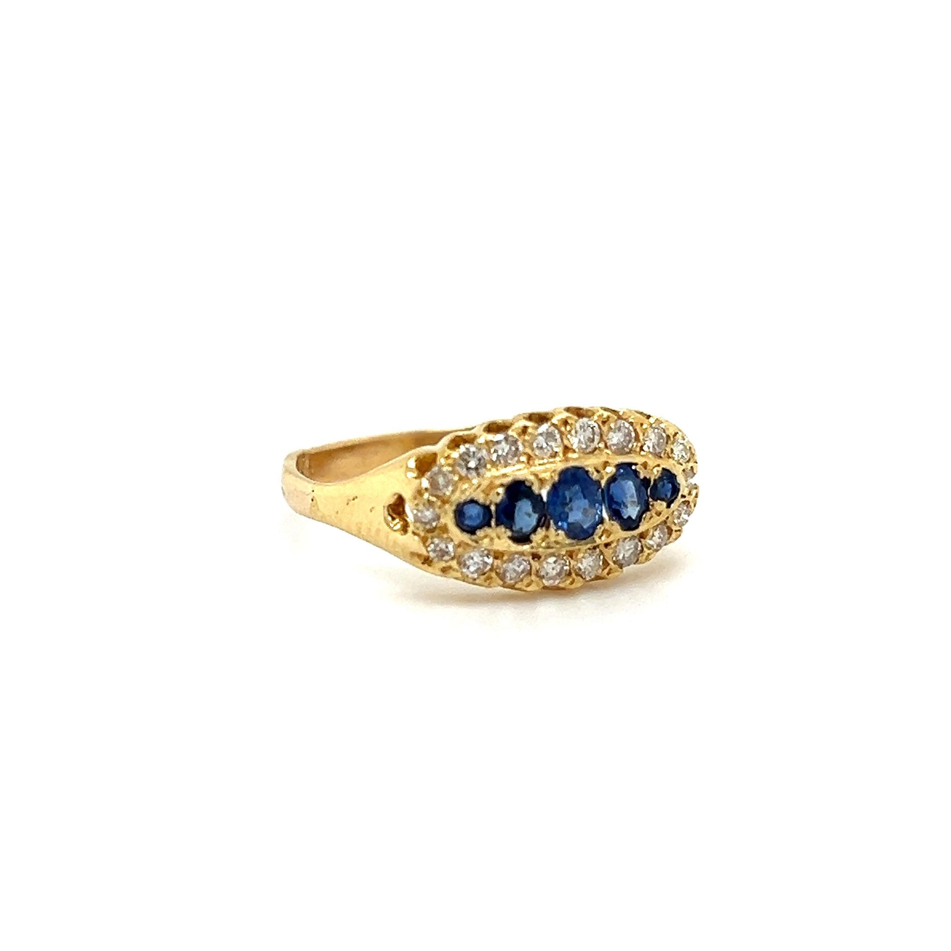 Mid Century Diamond & Blue Sapphire Yellow Gold Statment Ring