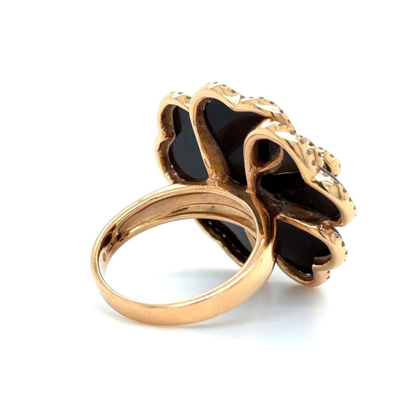 Modern Black Onyx & Diamond Rose Flower 18k Rose Gold Cocktail Ring