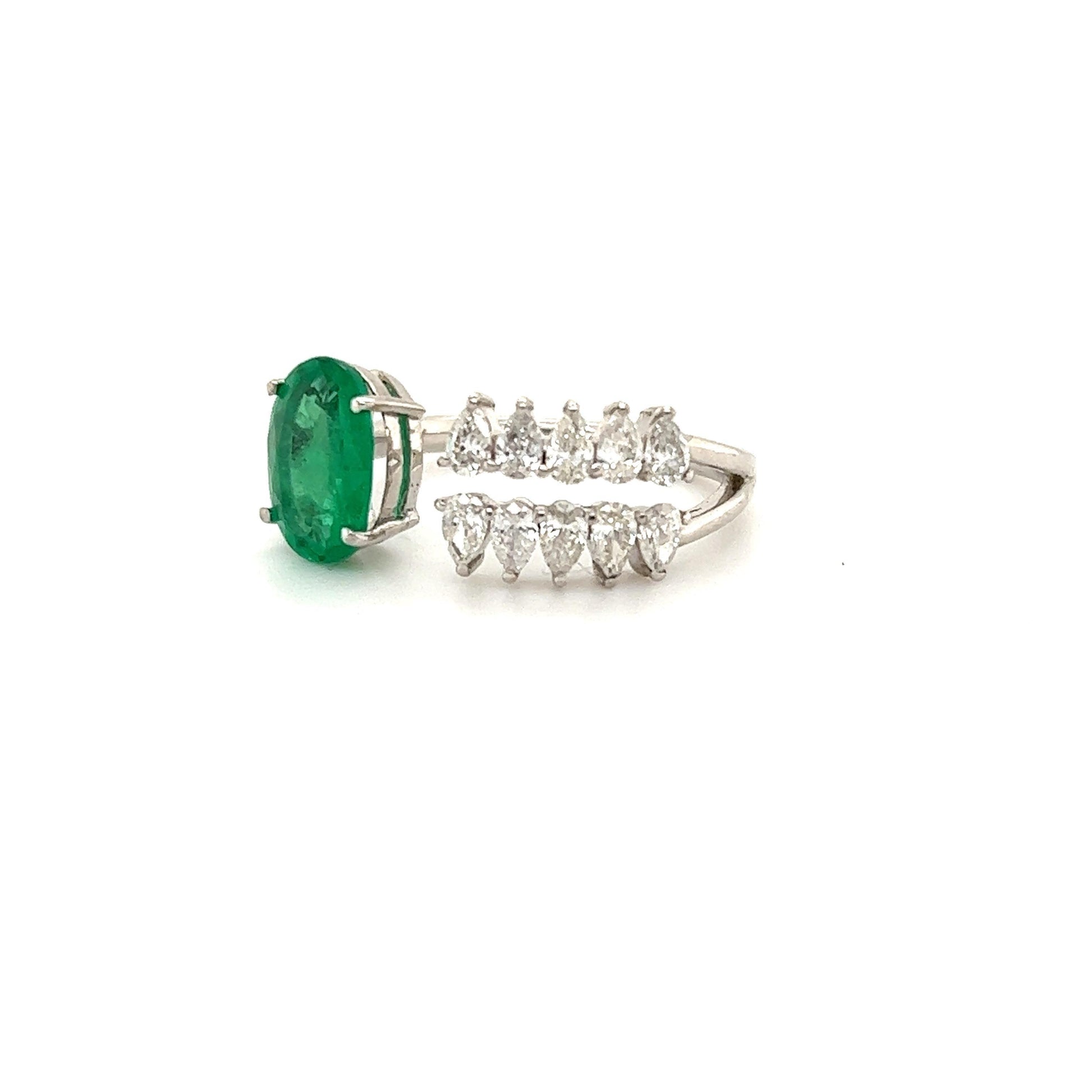 Modern Open Design Diamond & Emerald By-Pass Ring