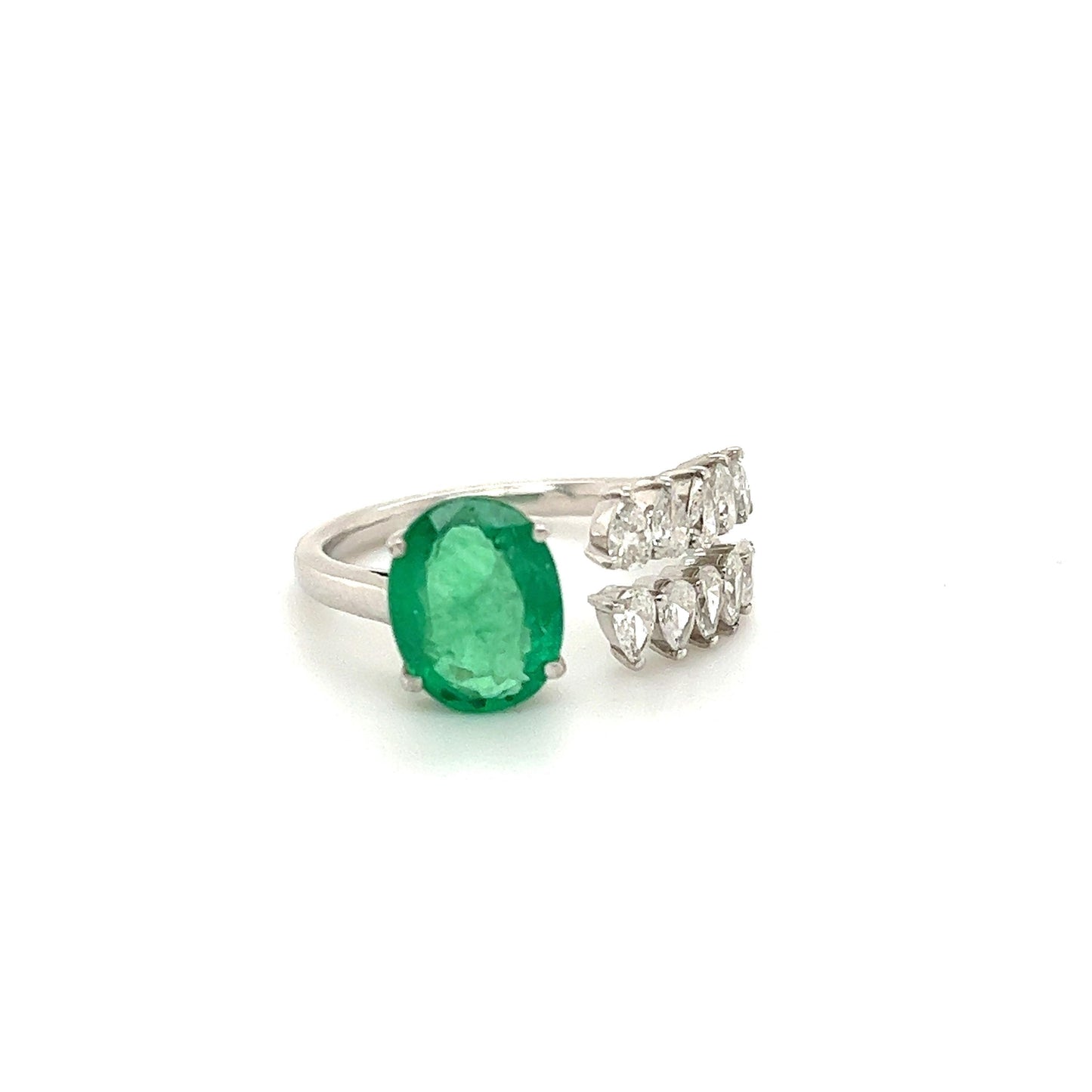 Modern Open Design Diamond & Emerald By-Pass Ring