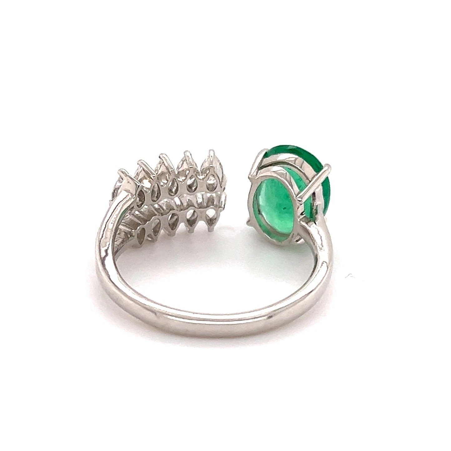 Modern Open Design Diamond & Emerald By-Pass Ring