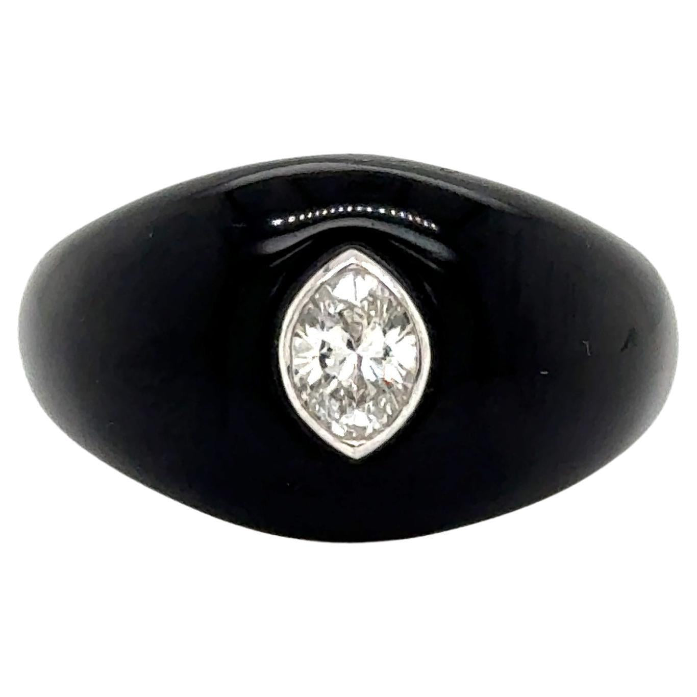 Natural Pear Shaped Diamond Gypsy Ring Black Resin 18k White Gold