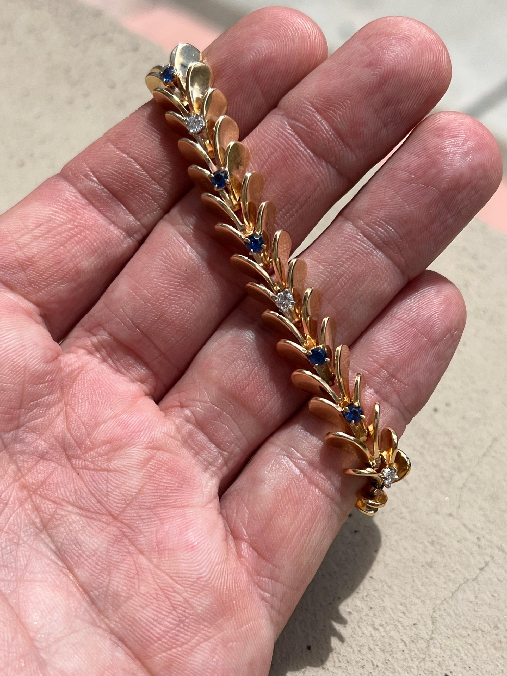 Raymond Yard Retro Diamond & Sapphire Articulated Yellow Gold Bracelet