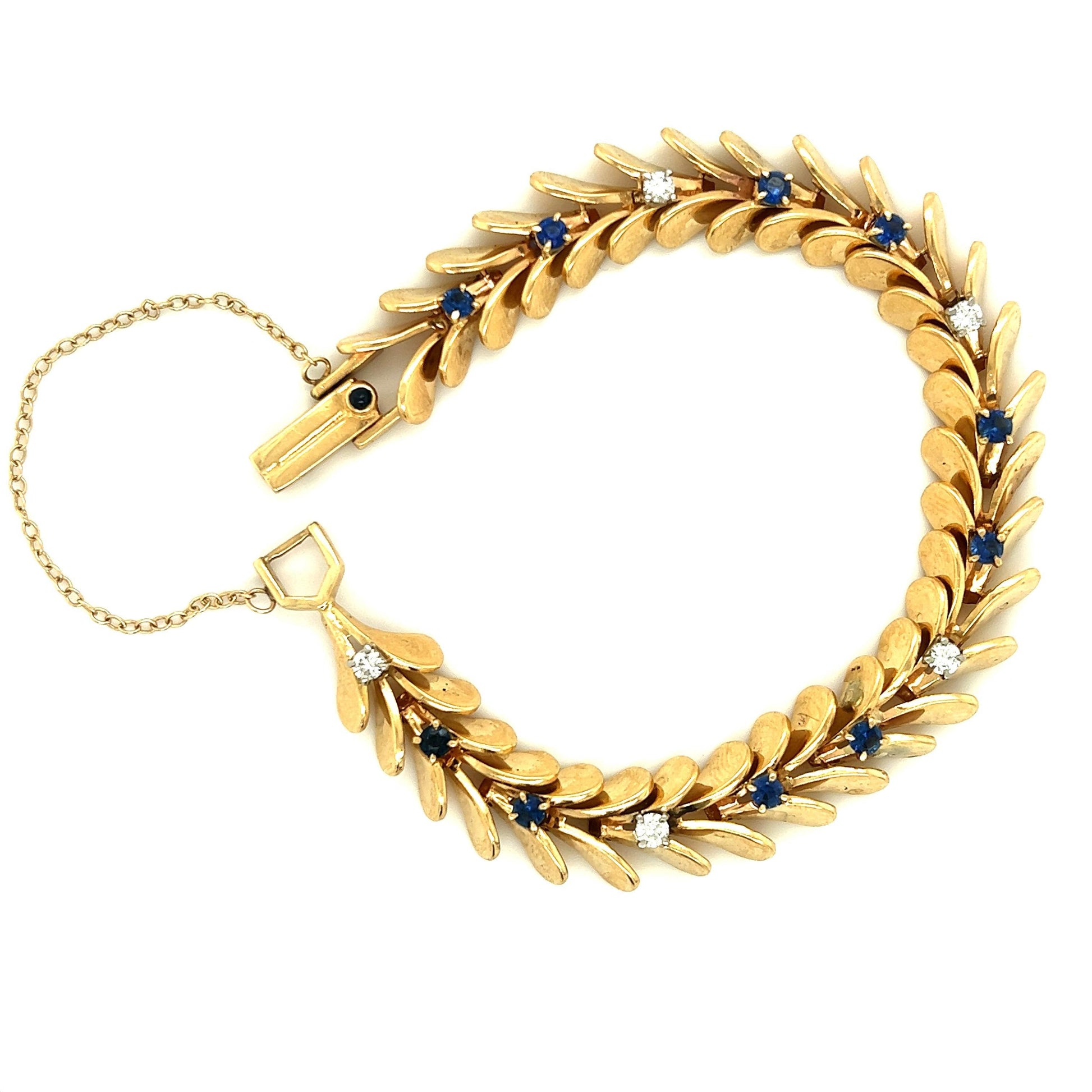Raymond Yard Retro Diamond & Sapphire Articulated Yellow Gold Bracelet