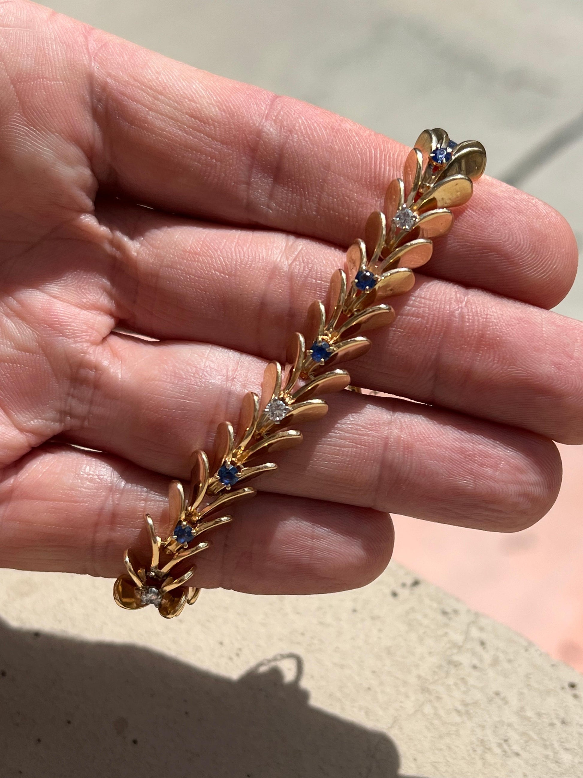 Raymond Yard Retro Diamond & Sapphire Articulated Yellow Gold Bracelet
