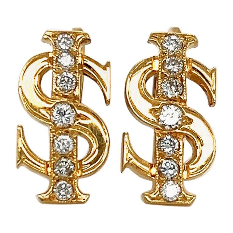 Retro Diamond Dollar Sign Cufflinks  18k Yellow Gold Mayors