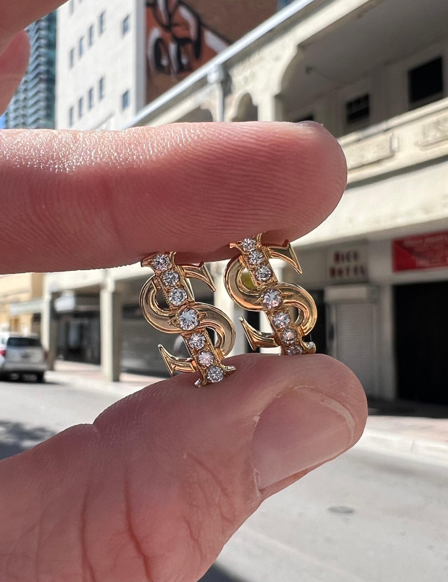 Retro Diamond Dollar Sign Cufflinks  18k Yellow Gold Mayors