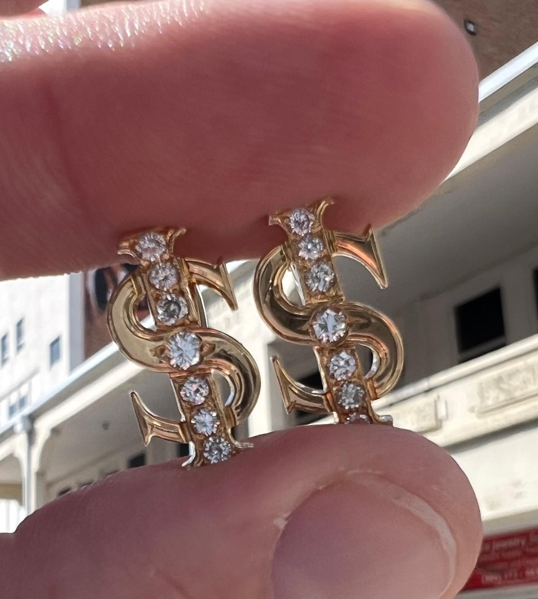 Retro Diamond Dollar Sign Cufflinks  18k Yellow Gold Mayors