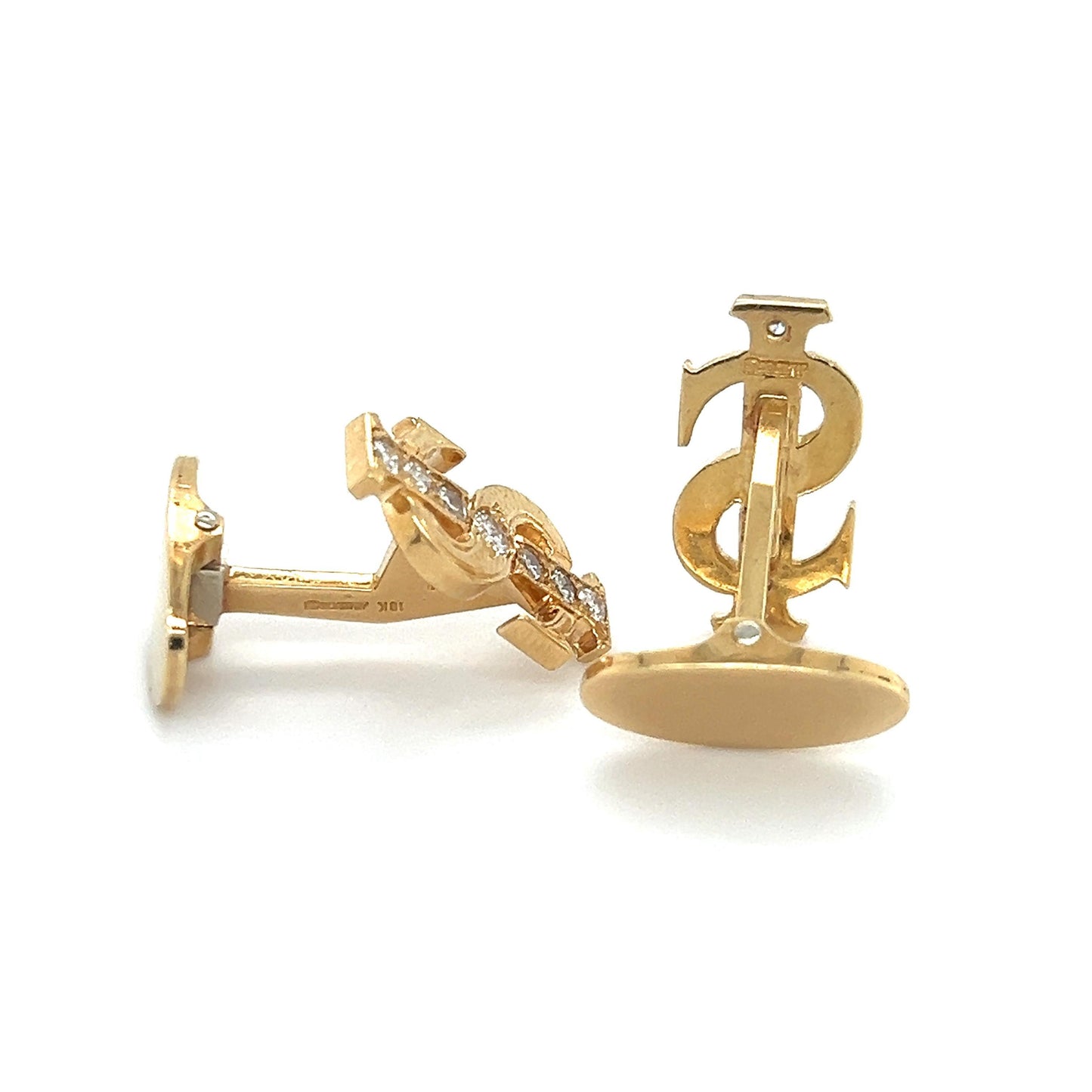 Retro Diamond Dollar Sign Cufflinks  18k Yellow Gold Mayors