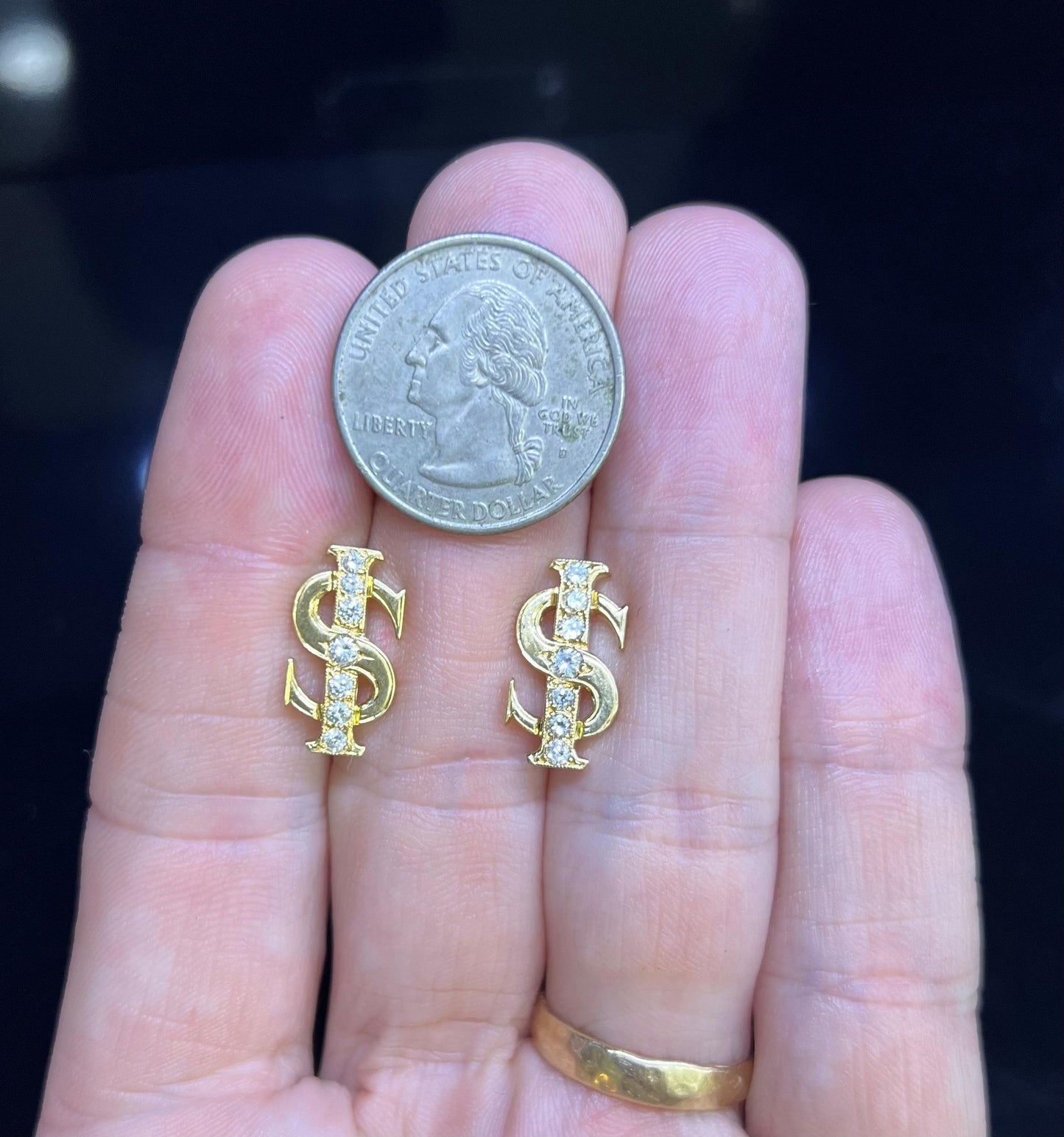 Retro Diamond Dollar Sign Cufflinks  18k Yellow Gold Mayors