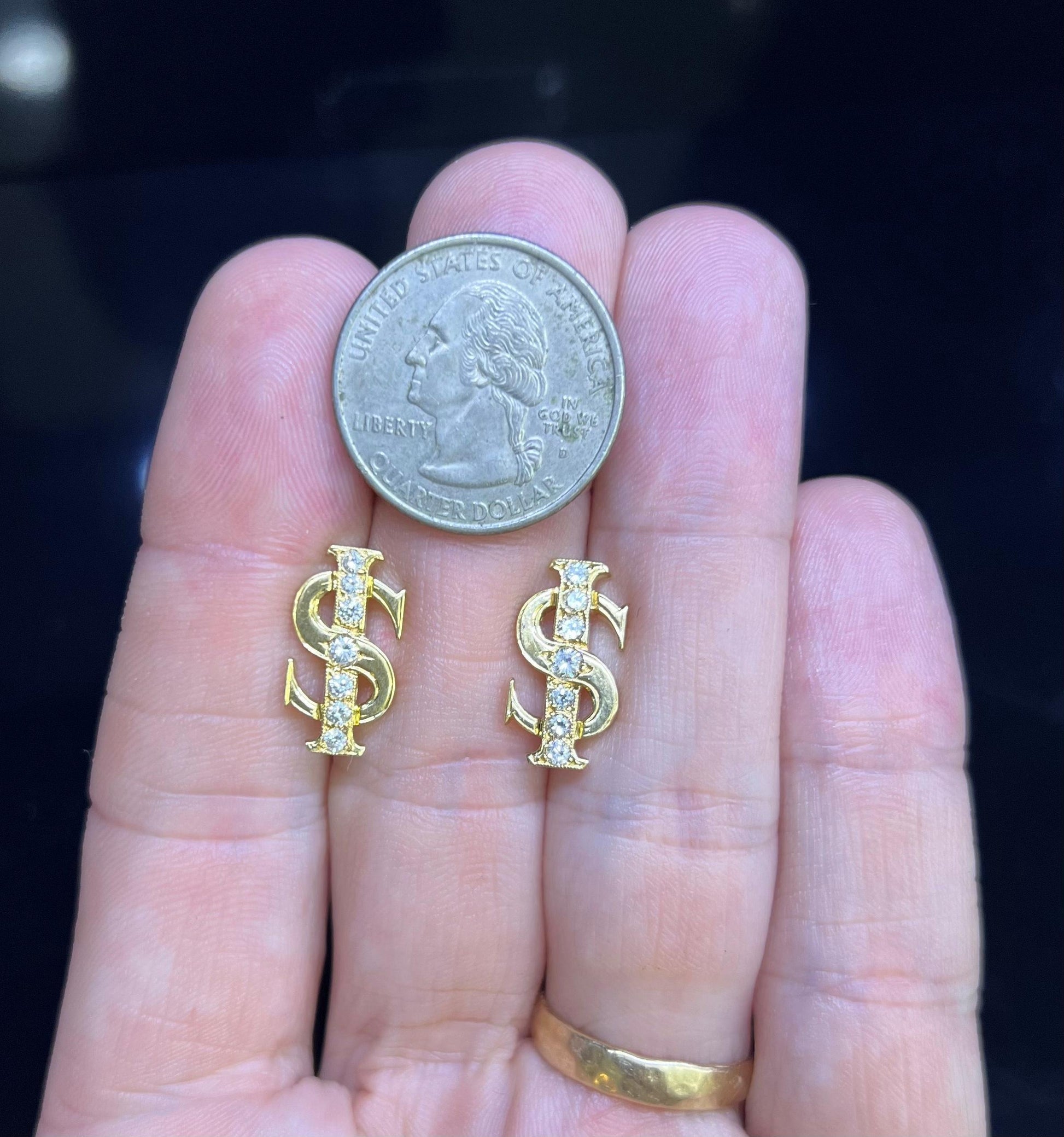 Retro Diamond Dollar Sign Cufflinks  18k Yellow Gold Mayors
