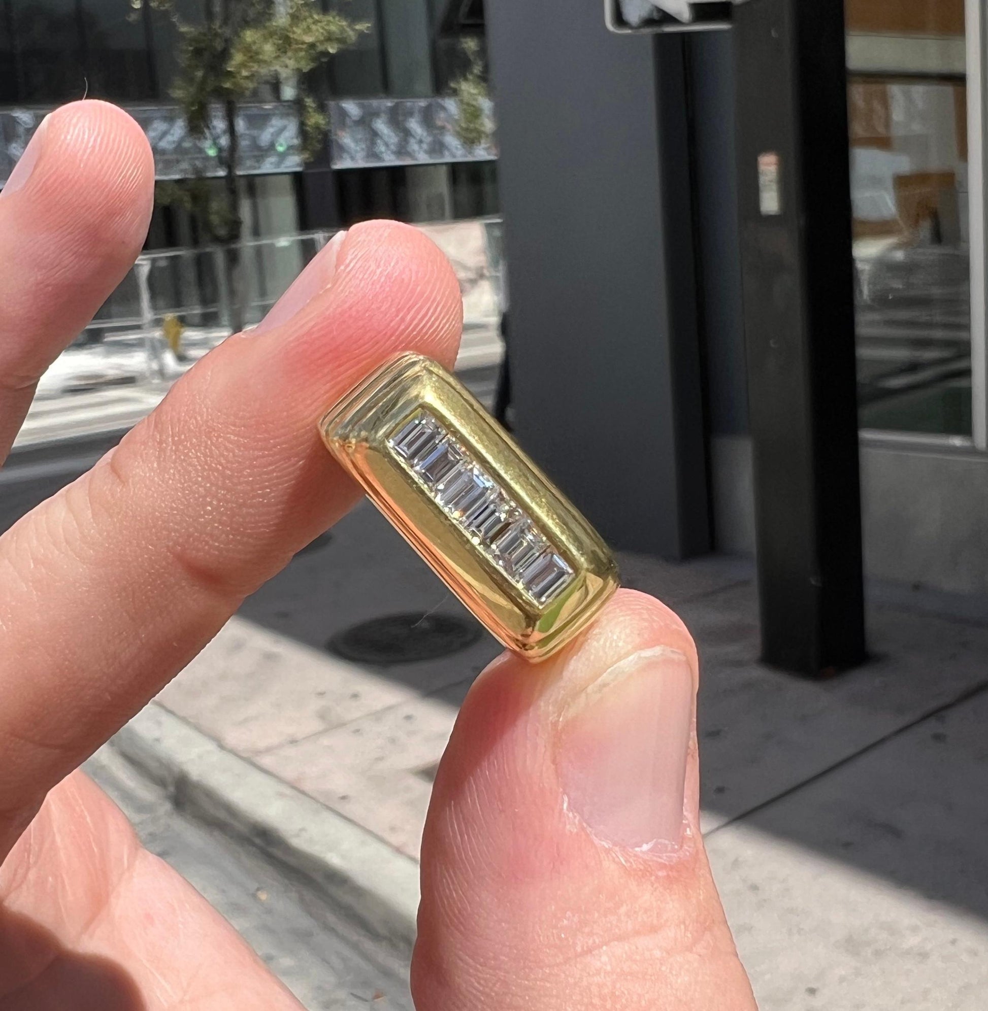 Retro Diamond Pyramid 18k Yellow Gold Statement Ring