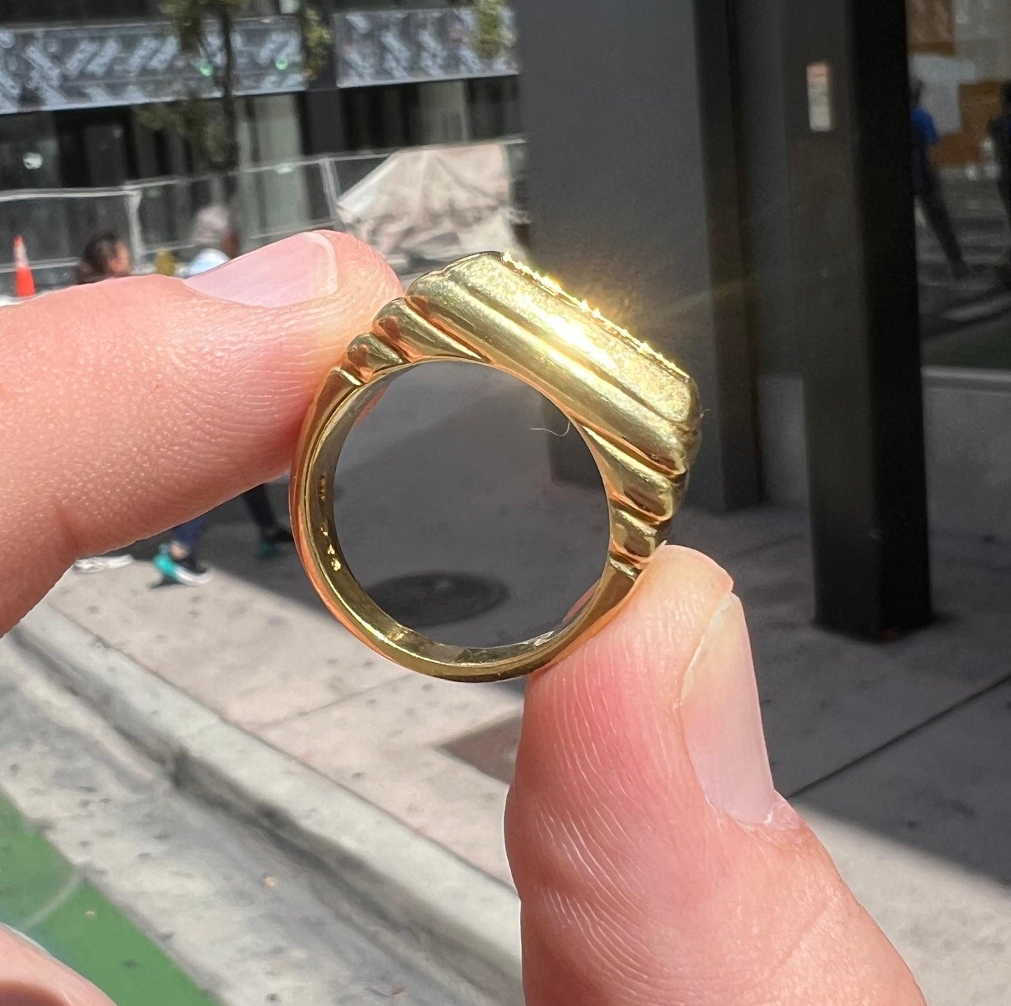 Retro Diamond Pyramid 18k Yellow Gold Statement Ring