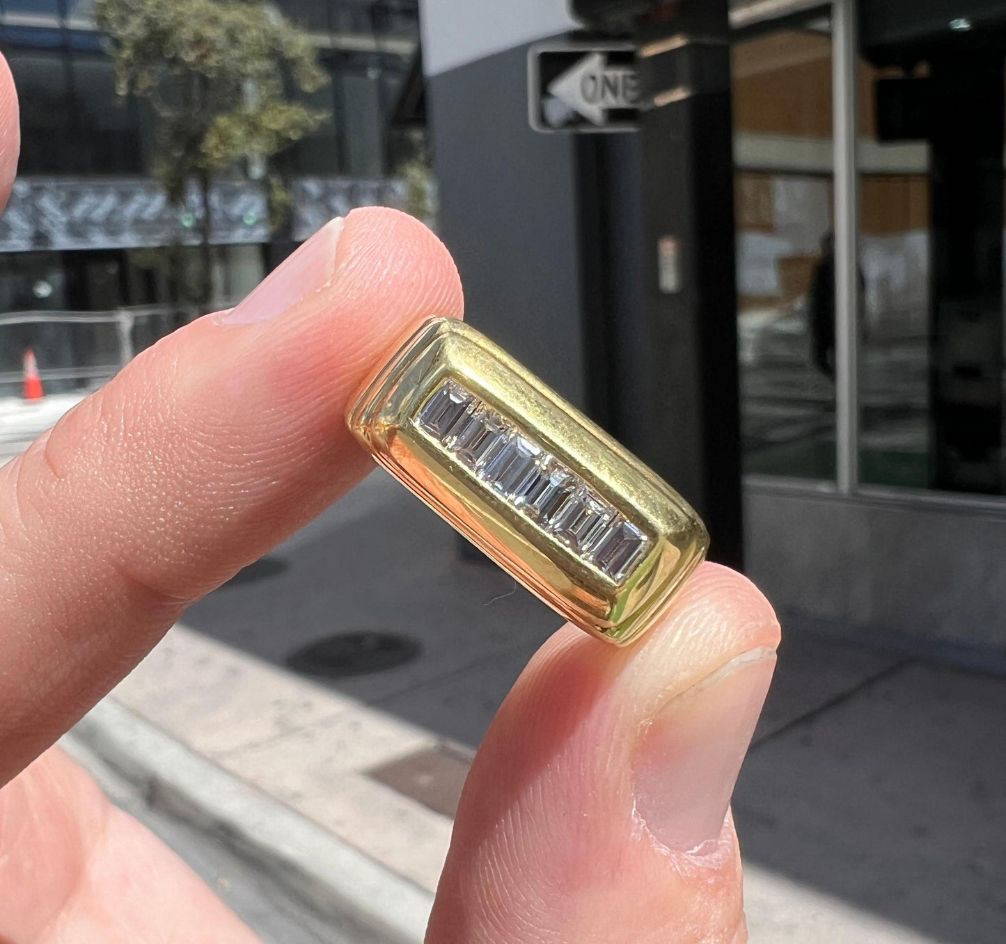 Retro Diamond Pyramid 18k Yellow Gold Statement Ring