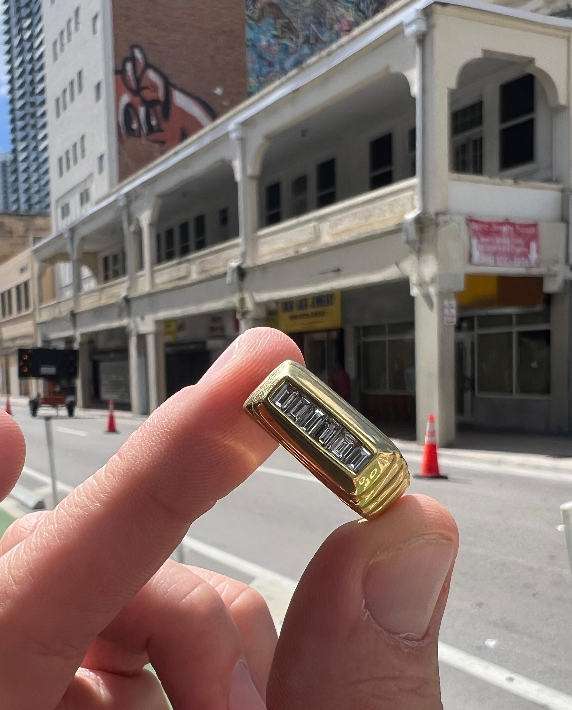 Retro Diamond Pyramid 18k Yellow Gold Statement Ring