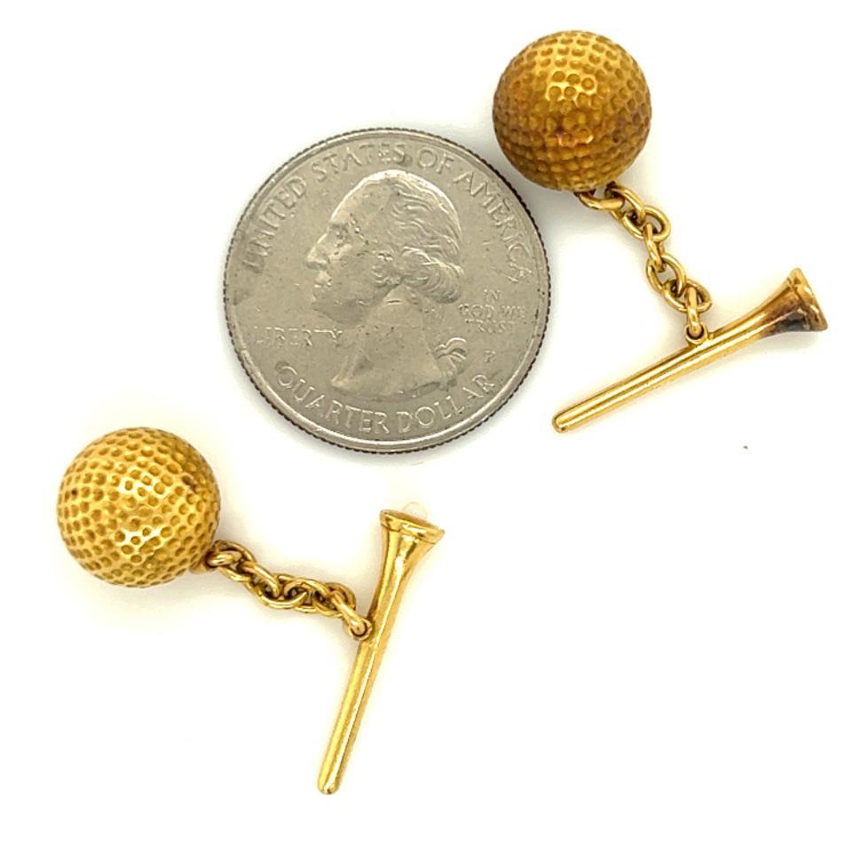 Retro French Golf Ball & Tee Cufflinks 18k Yellow Gold