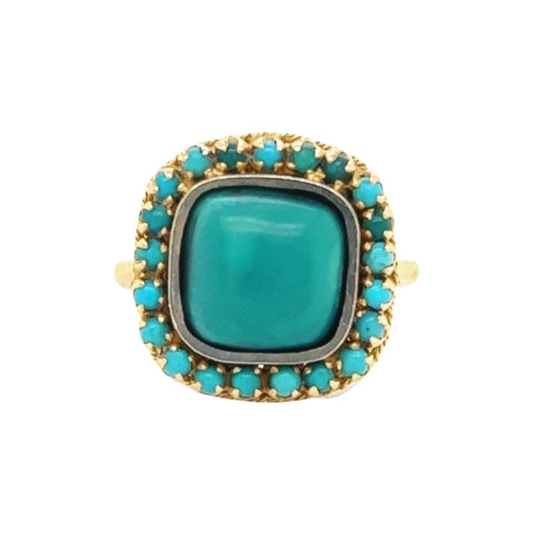 Retro Turquoise Gemstone Cocktail Ring 18k Yellow Gold