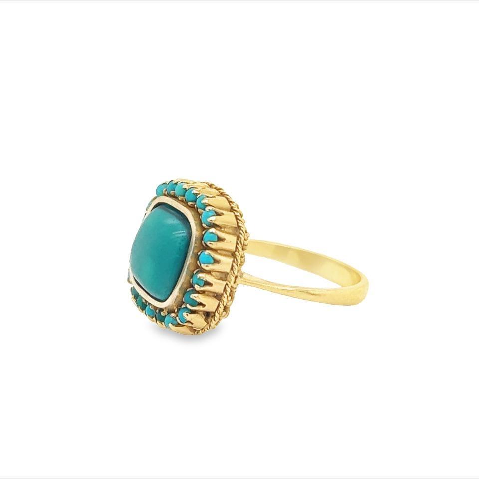 Retro Turquoise Gemstone Cocktail Ring 18k Yellow Gold