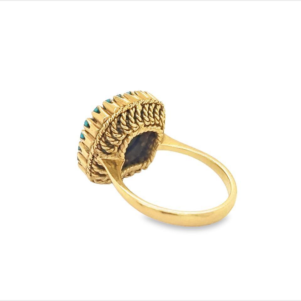Retro Turquoise Gemstone Cocktail Ring 18k Yellow Gold