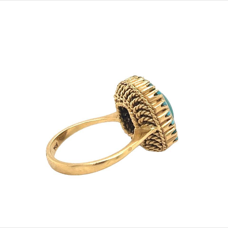 Retro Turquoise Gemstone Cocktail Ring 18k Yellow Gold