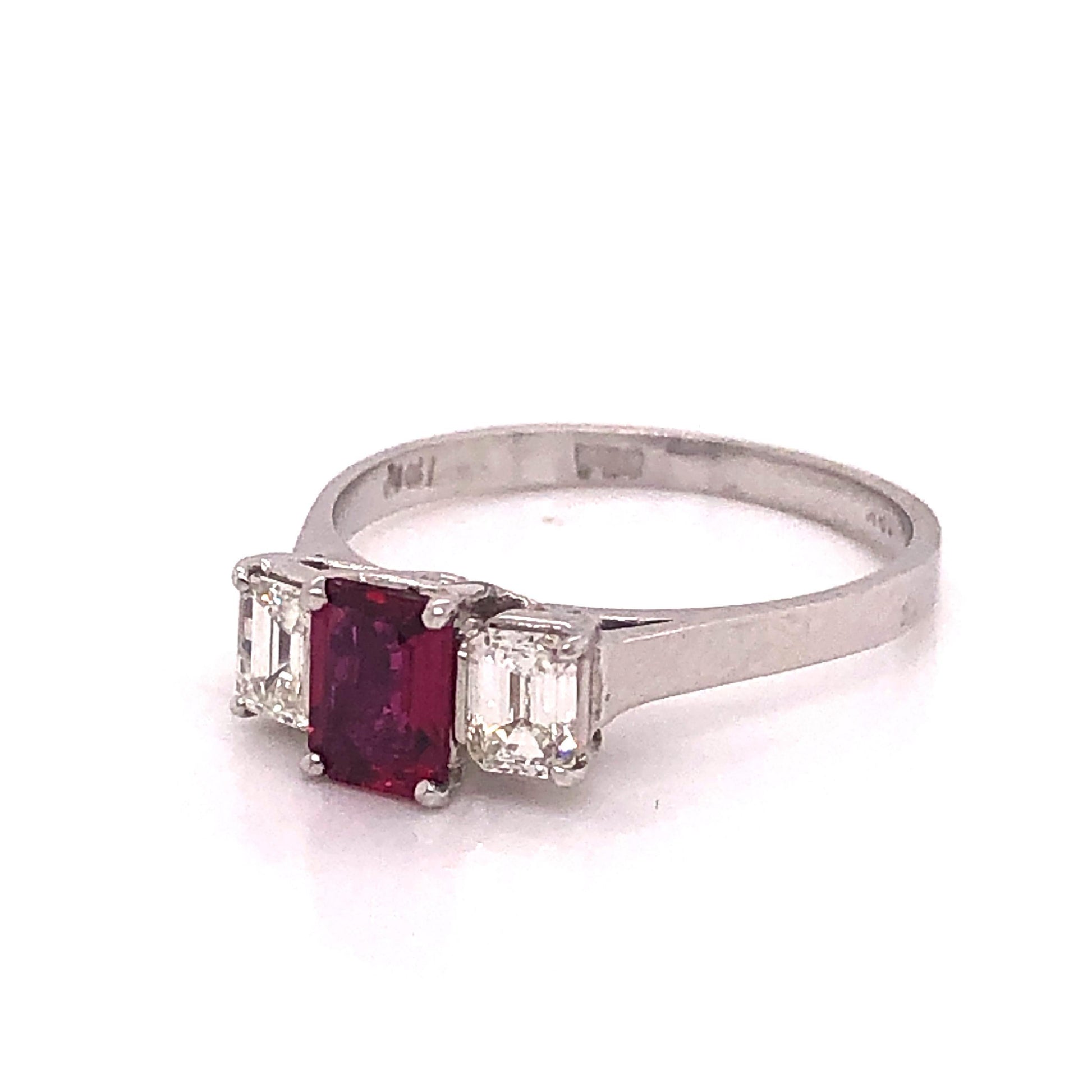 Ruby and Diamond 18 Karat White Gold Engagement Ring