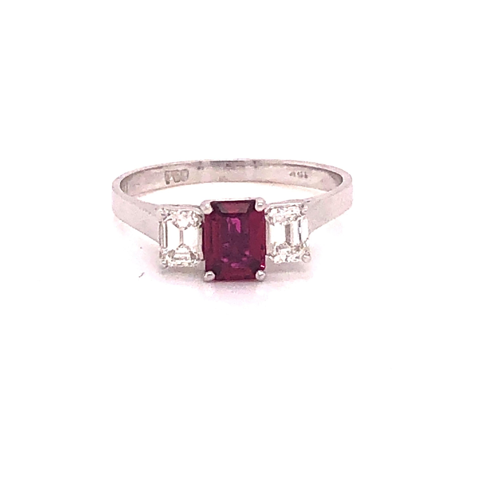 Ruby and Diamond 18 Karat White Gold Engagement Ring