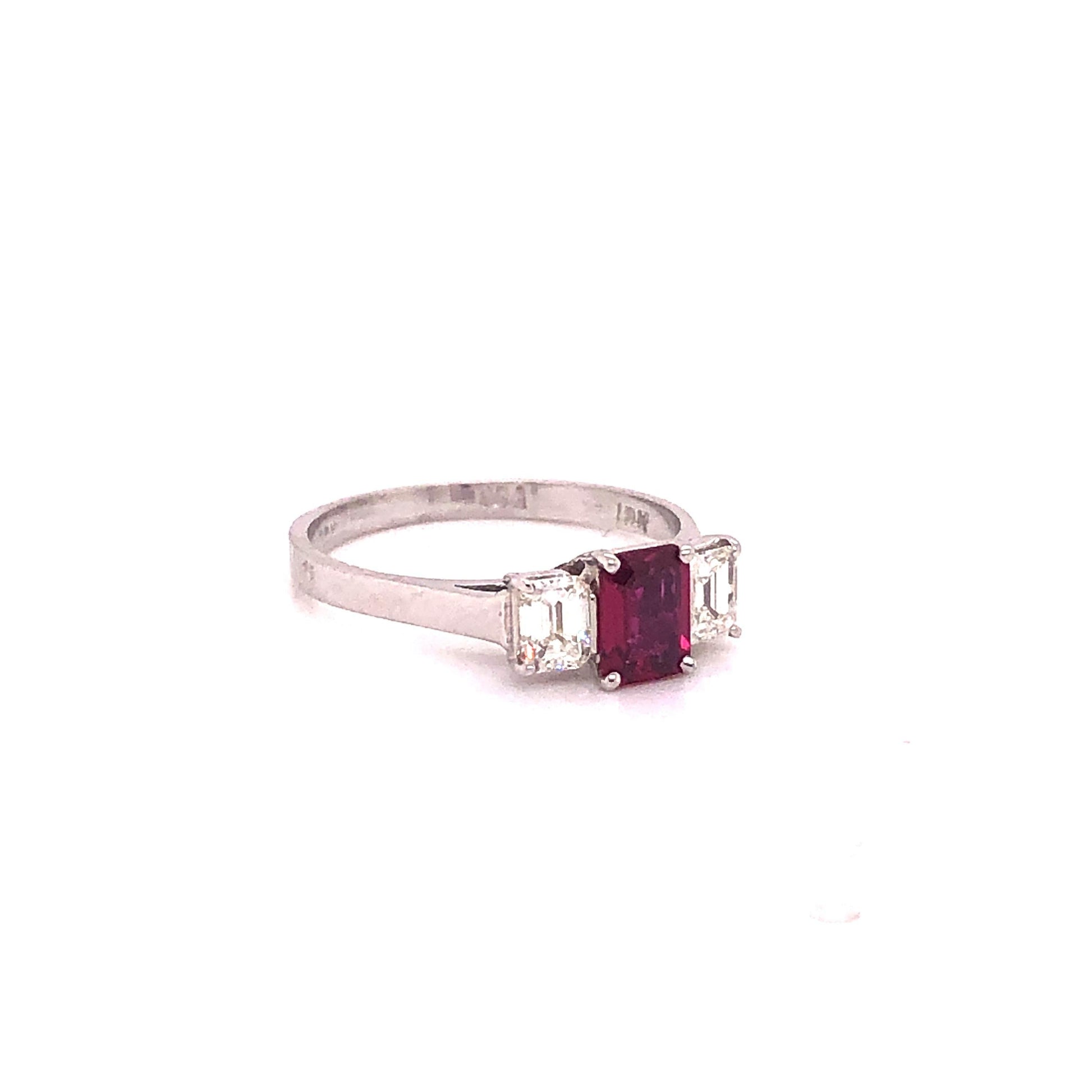Ruby and Diamond 18 Karat White Gold Engagement Ring