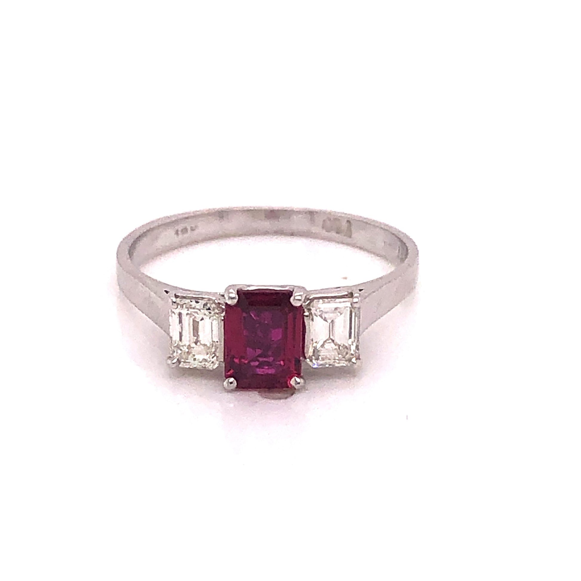 Ruby and Diamond 18 Karat White Gold Engagement Ring