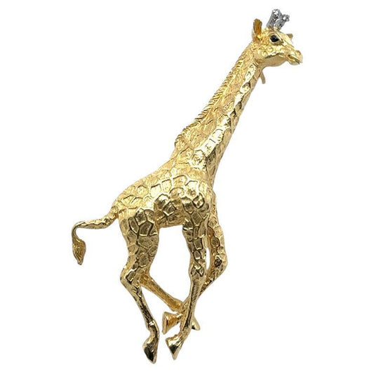 Tiffany & Co. Giraffe Brooch Textured 18k Gold Diamonds & Sapphires 1989 Germany