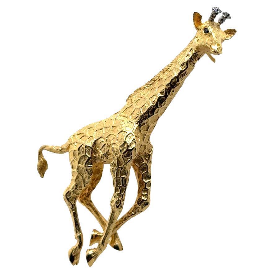Tiffany & Co. Giraffe Brooch Textured 18k Gold Diamonds & Sapphires 1989 Germany