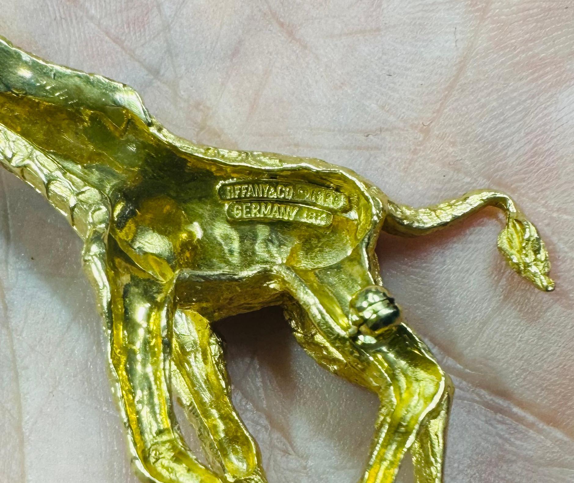 Tiffany & Co. Giraffe Brooch Textured 18k Gold Diamonds & Sapphires 1989 Germany