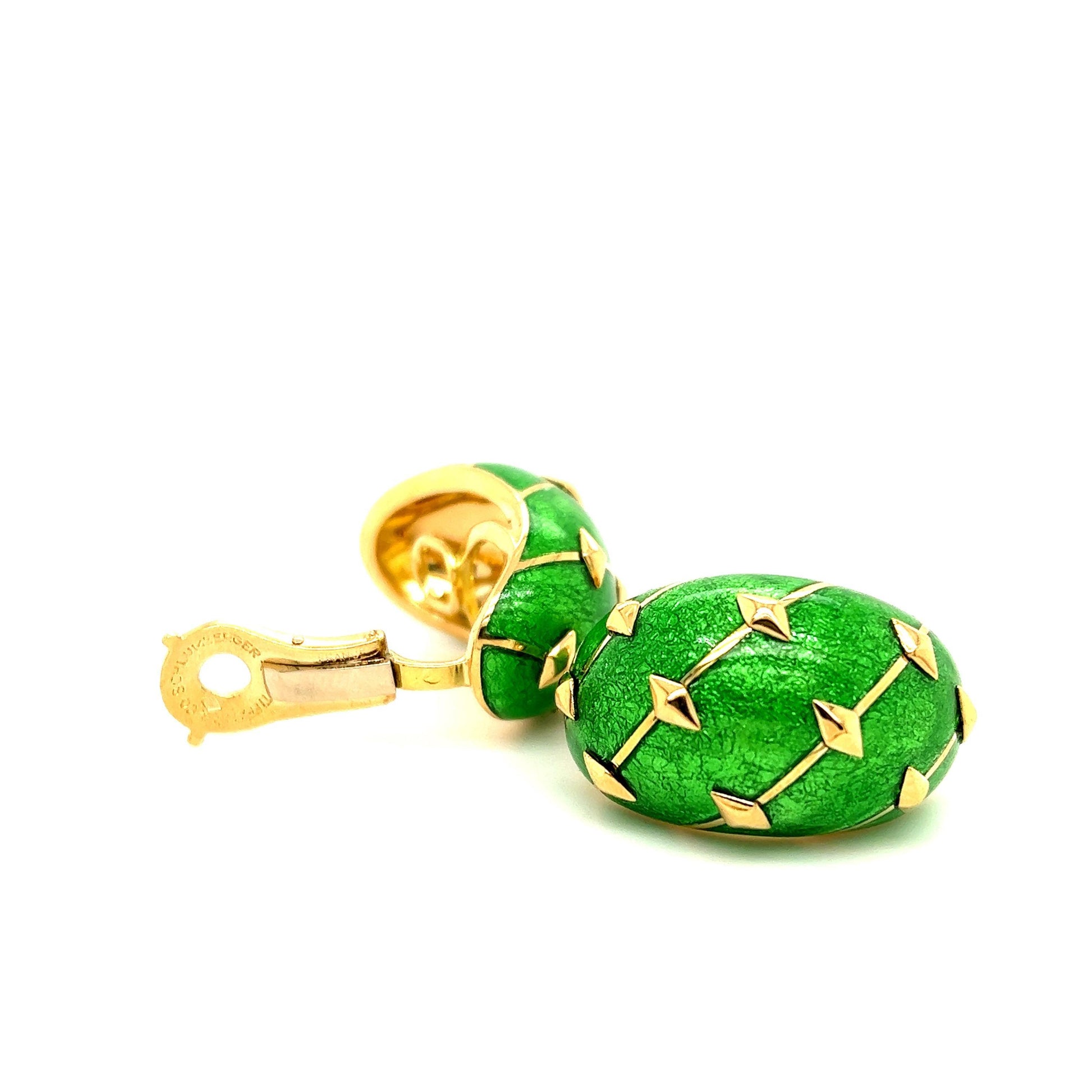 Tiffany & Co. Jean Schlumberger Green Enamel and 18k Yellow Gold Banana Earring