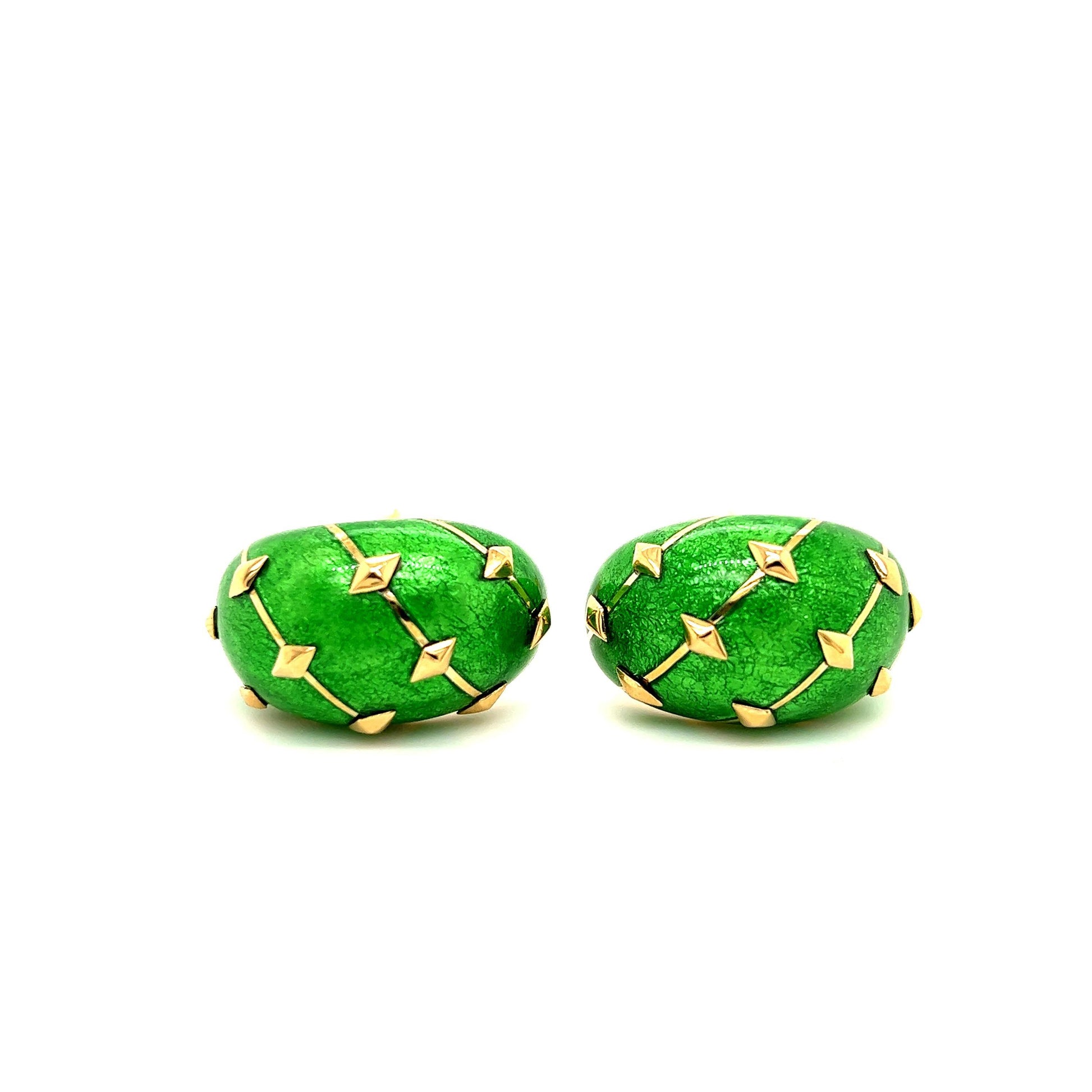 Tiffany & Co. Jean Schlumberger Green Enamel and 18k Yellow Gold Banana Earring