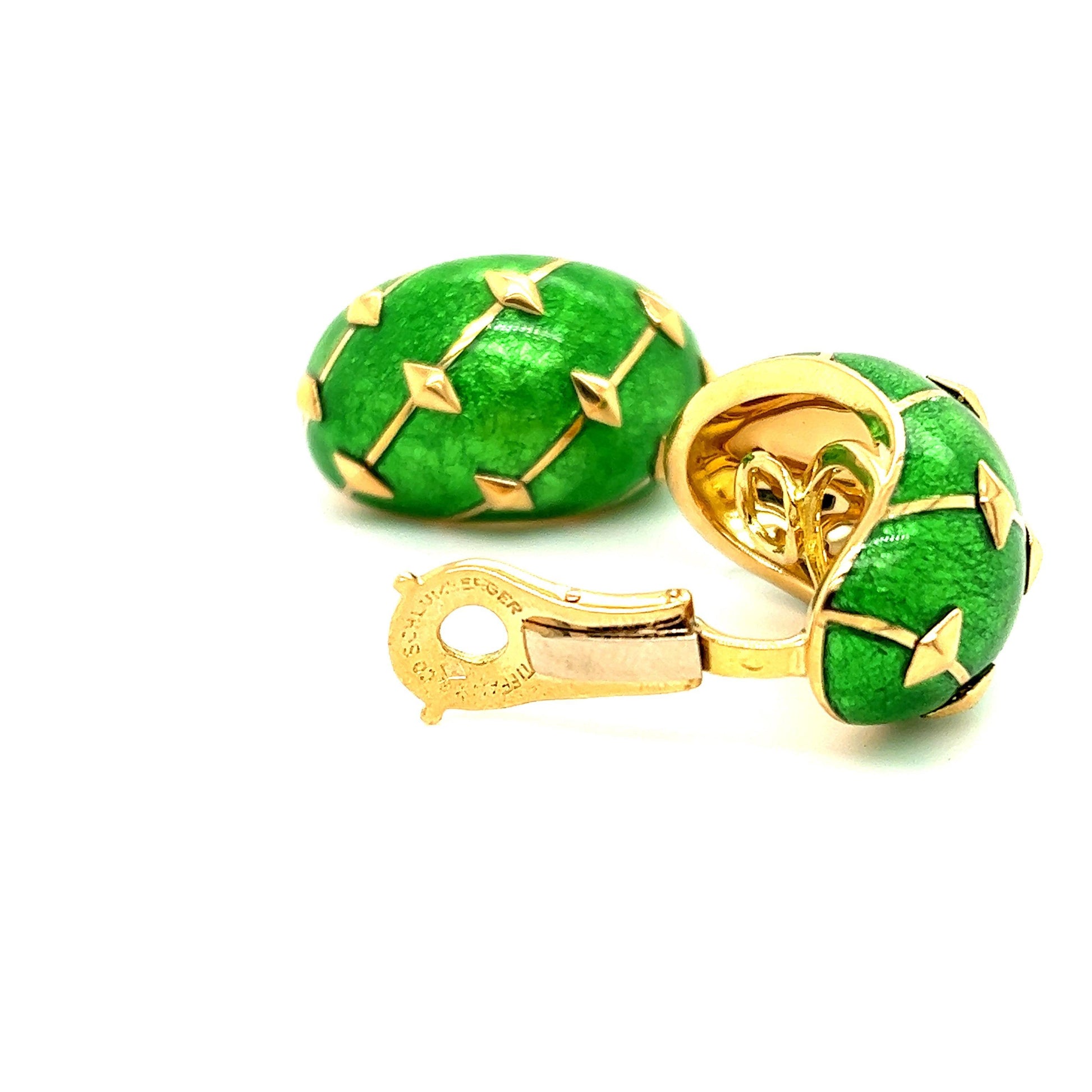 Tiffany & Co. Jean Schlumberger Green Enamel and 18k Yellow Gold Banana Earring