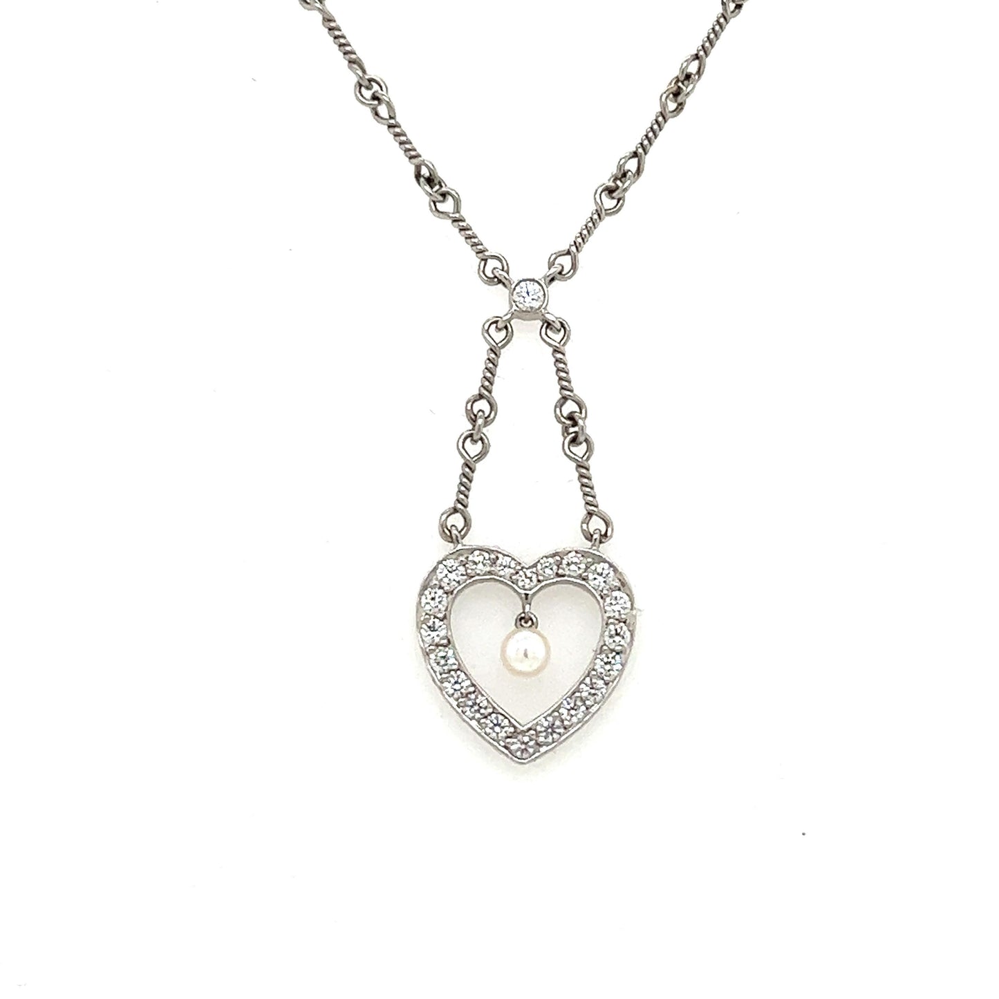 Tiffany & Co. Platinum Diamond Heart Drop Pendant Twist Wire Chain Necklace