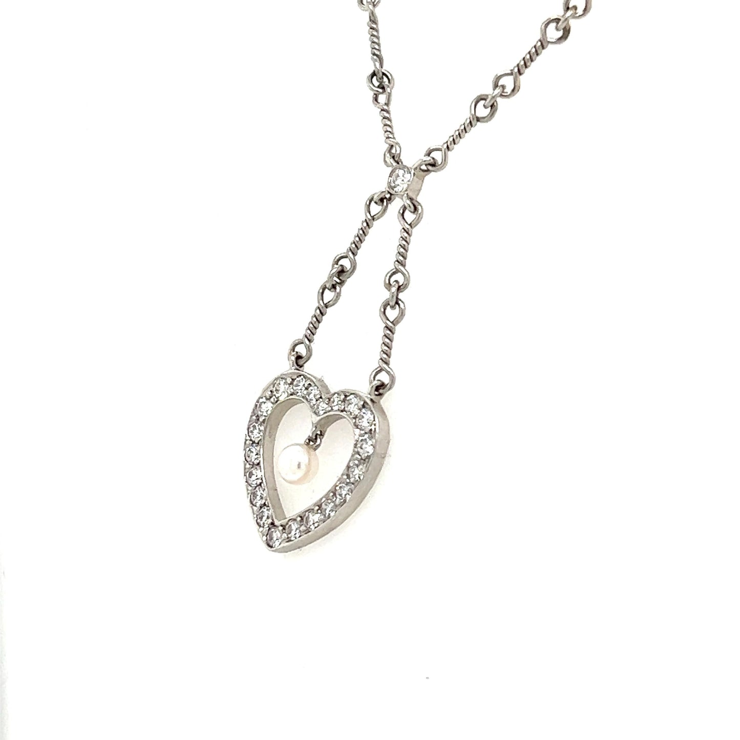 Tiffany & Co. Platinum Diamond Heart Drop Pendant Twist Wire Chain Necklace
