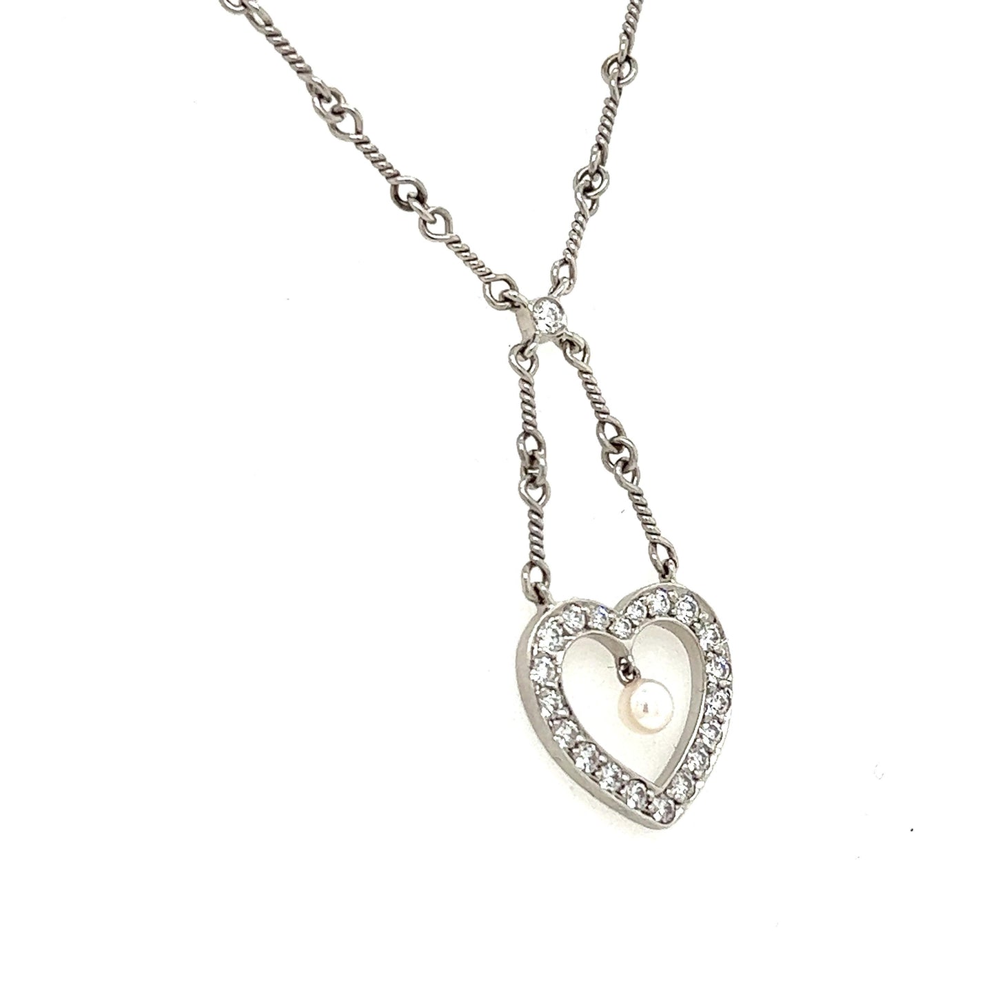 Tiffany & Co. Platinum Diamond Heart Drop Pendant Twist Wire Chain Necklace