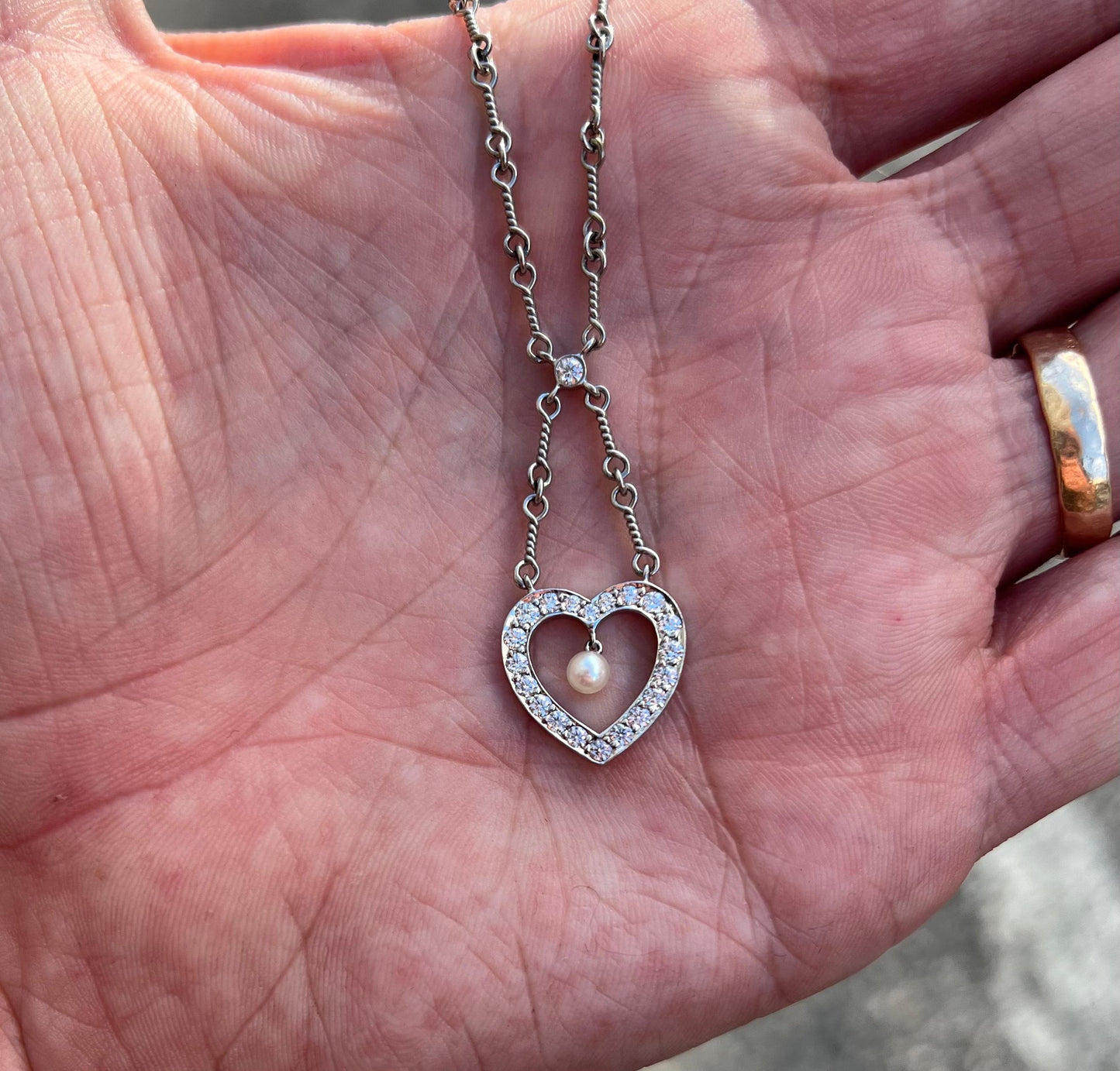 Tiffany & Co. Platinum Diamond Heart Drop Pendant Twist Wire Chain Necklace