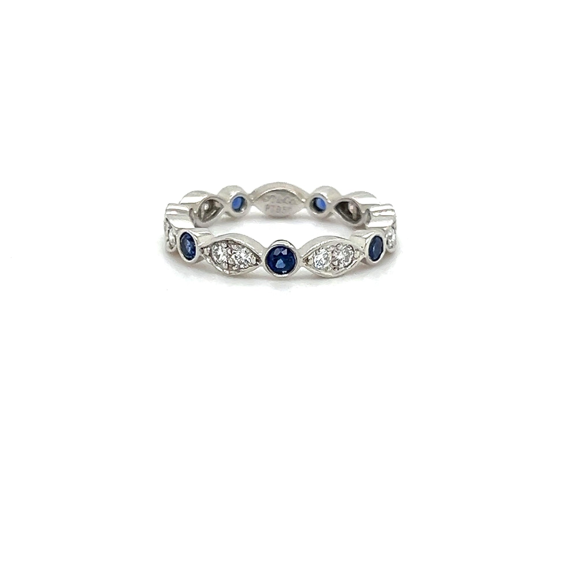Tiffany & Co. Platinum & Diamond Sapphire Band Ring Stackable Size 5.75