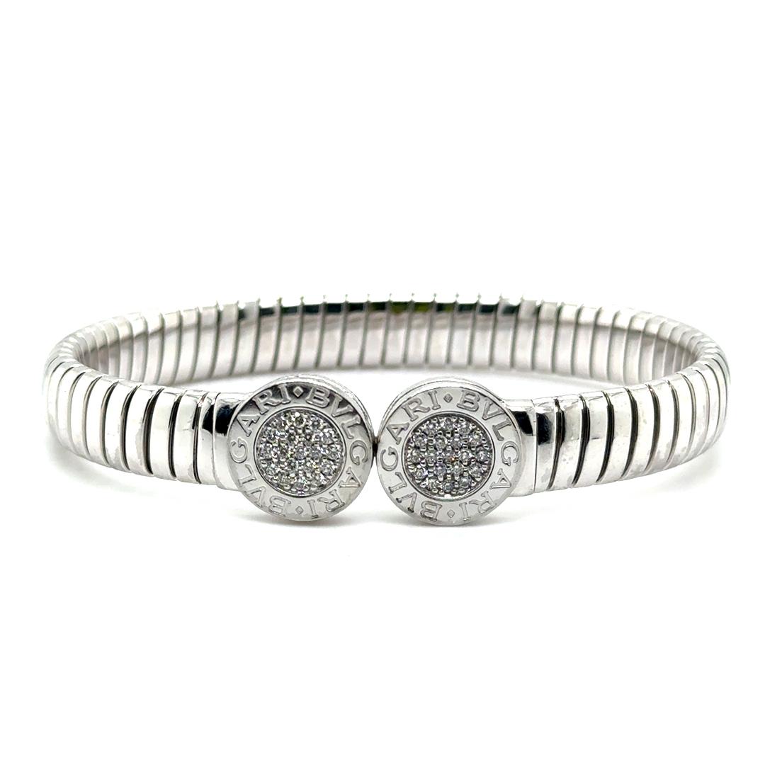 Bulgari Tubogas Diamond Cuff Bangle in Stainless Steel