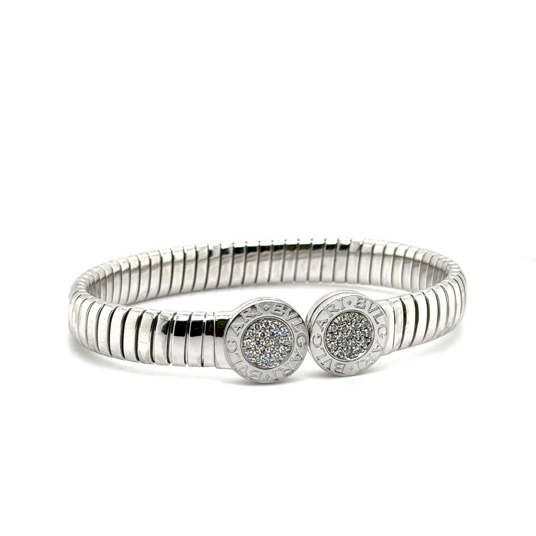 Bulgari Tubogas Diamond Cuff Bangle in Stainless Steel