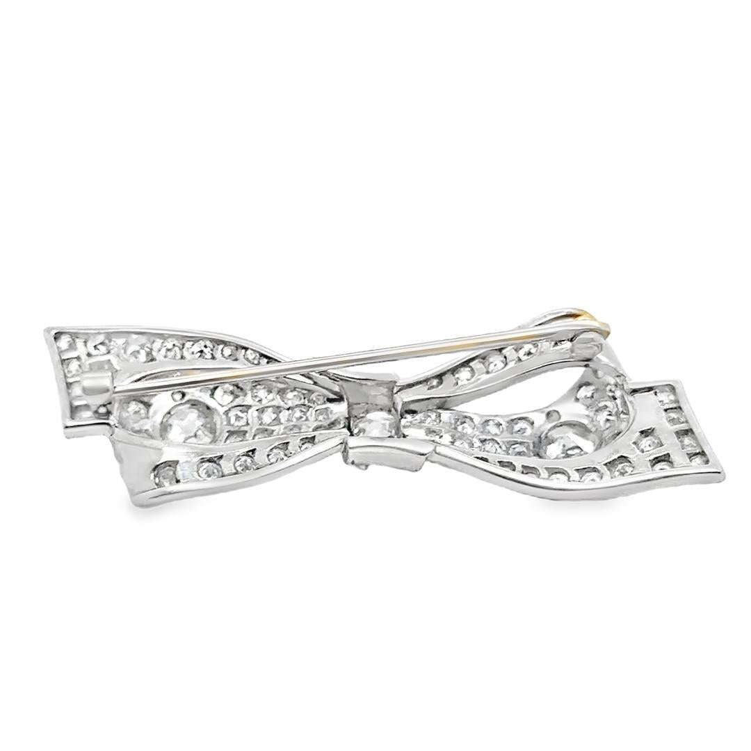 Tiffany & Co. Art Deco Platinum Ribbon Bow Old Mine Cut Diamonds