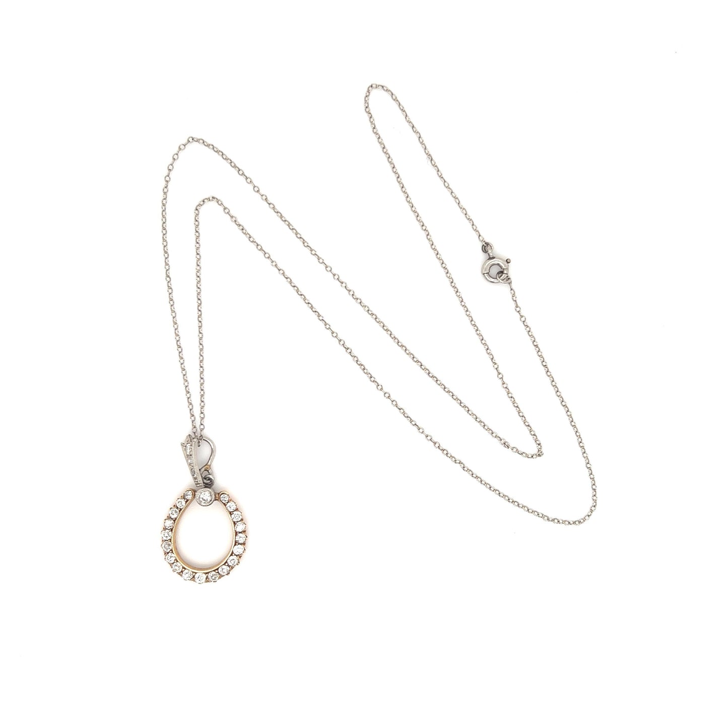 Victorian Diamond Horseshoe Pendant Necklace Platinum & Yellow Gold