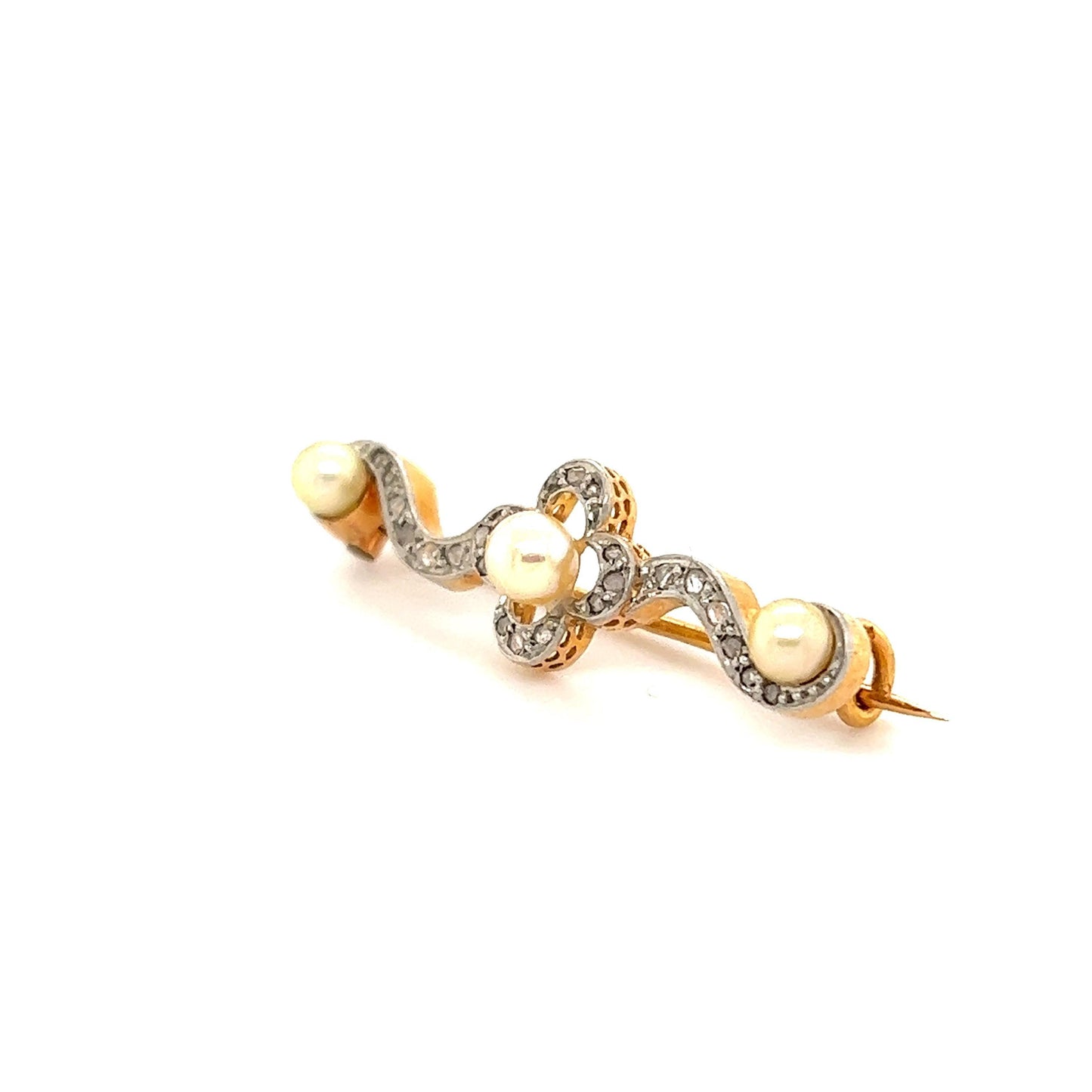 Victorian Diamond & Pearl French Made Pin Platinum & Gold