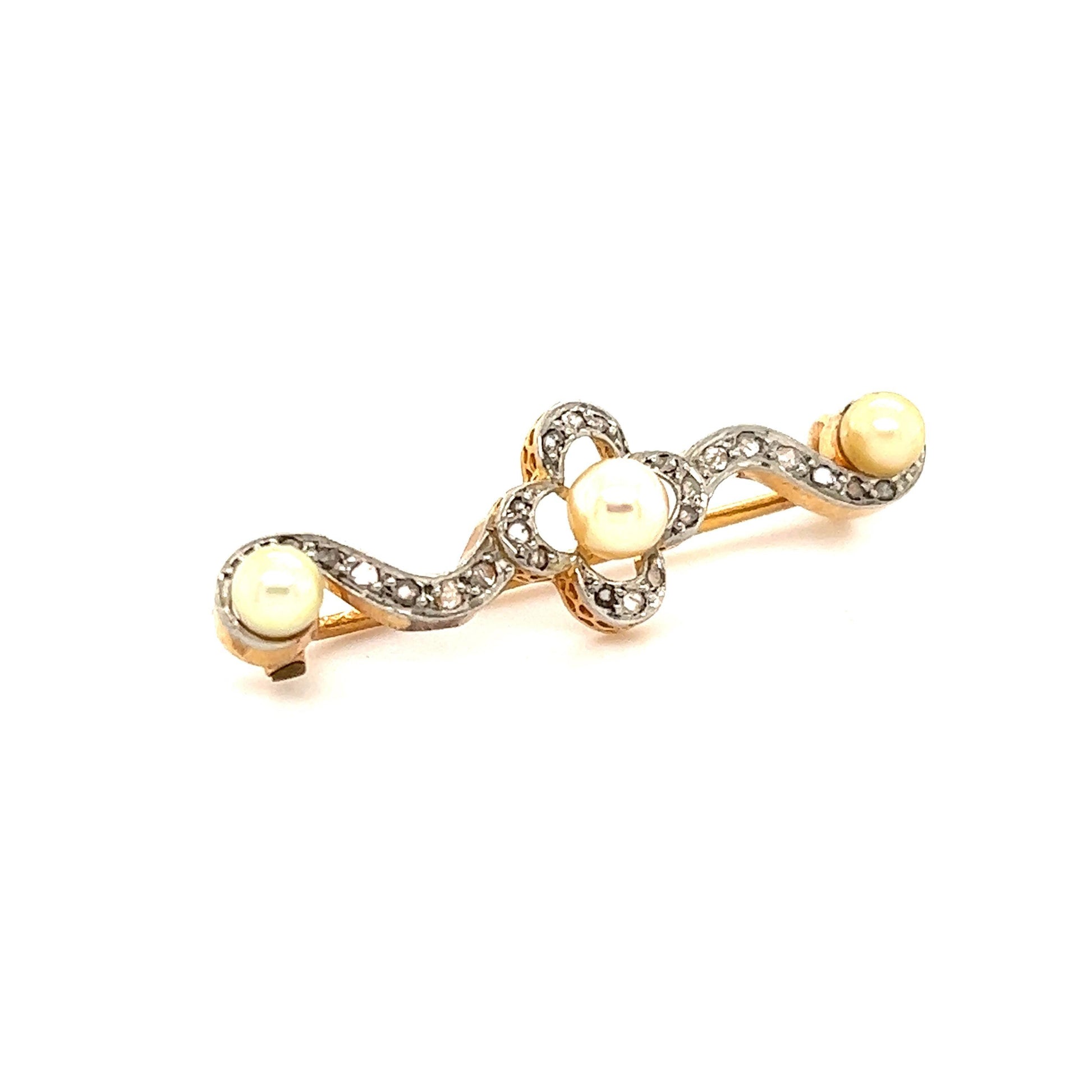 Victorian Diamond & Pearl French Made Pin Platinum & Gold