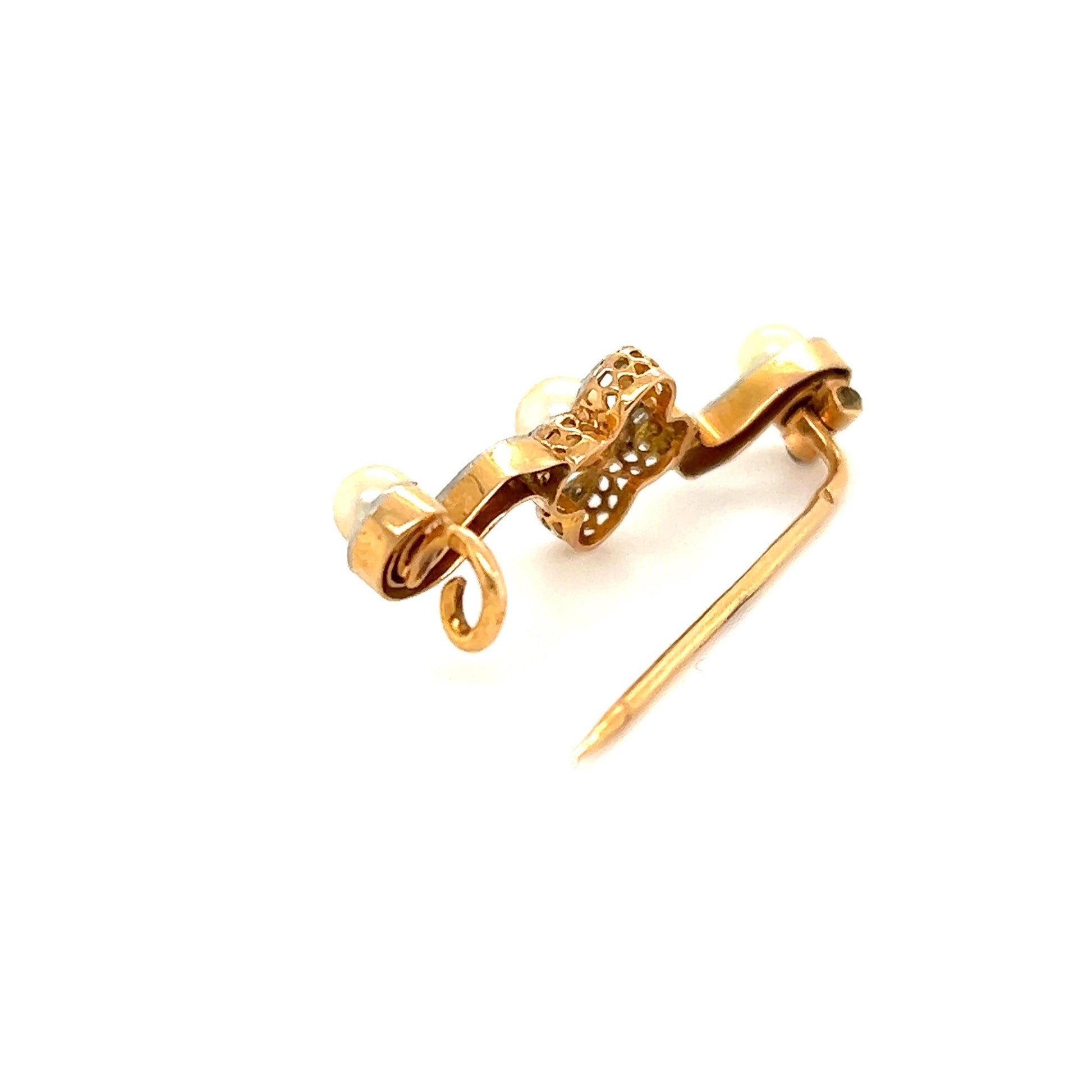 Victorian Diamond & Pearl French Made Pin Platinum & Gold