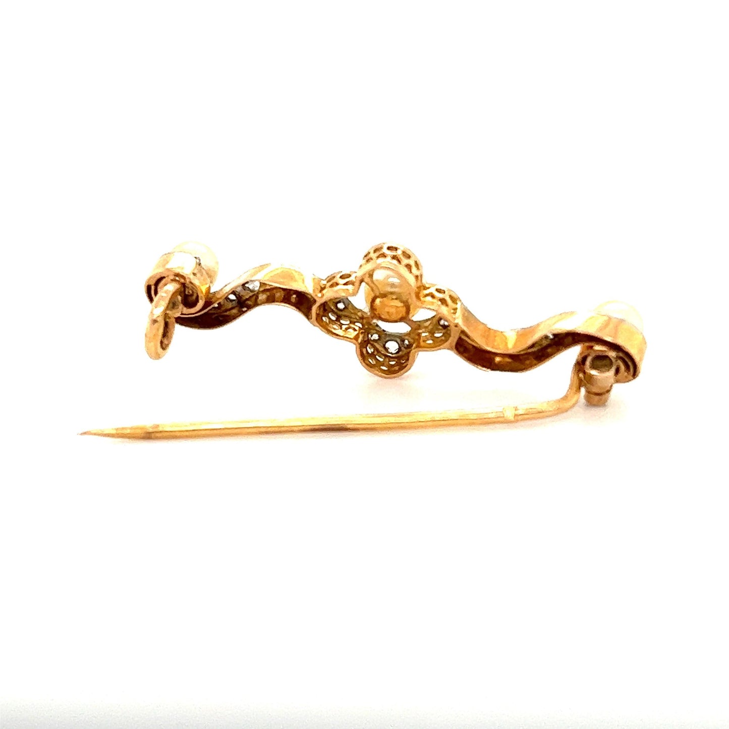 Victorian Diamond & Pearl French Made Pin Platinum & Gold