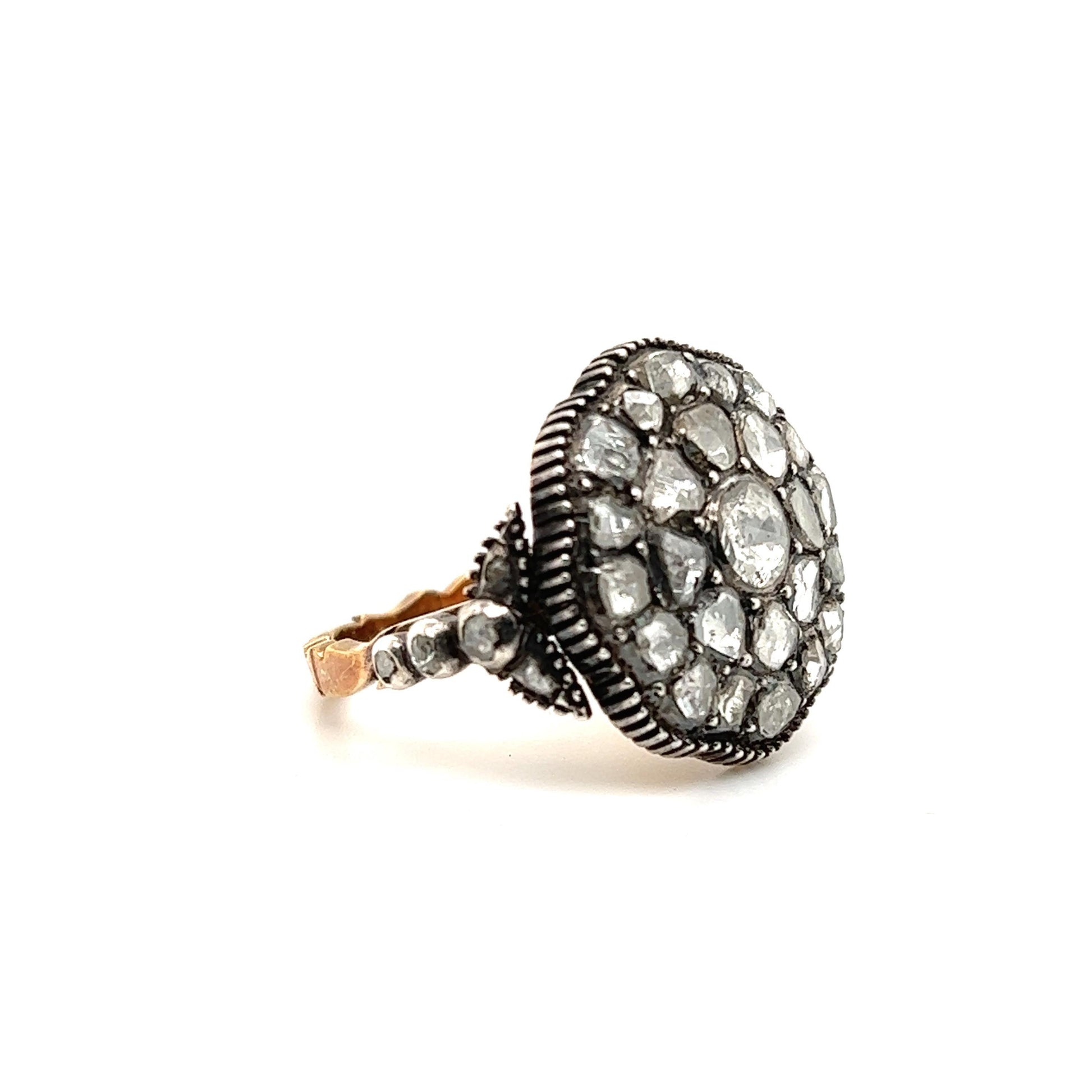 Victorian Era Rose-Cut Diamond Ring in Silver-Topped Gold Mounting